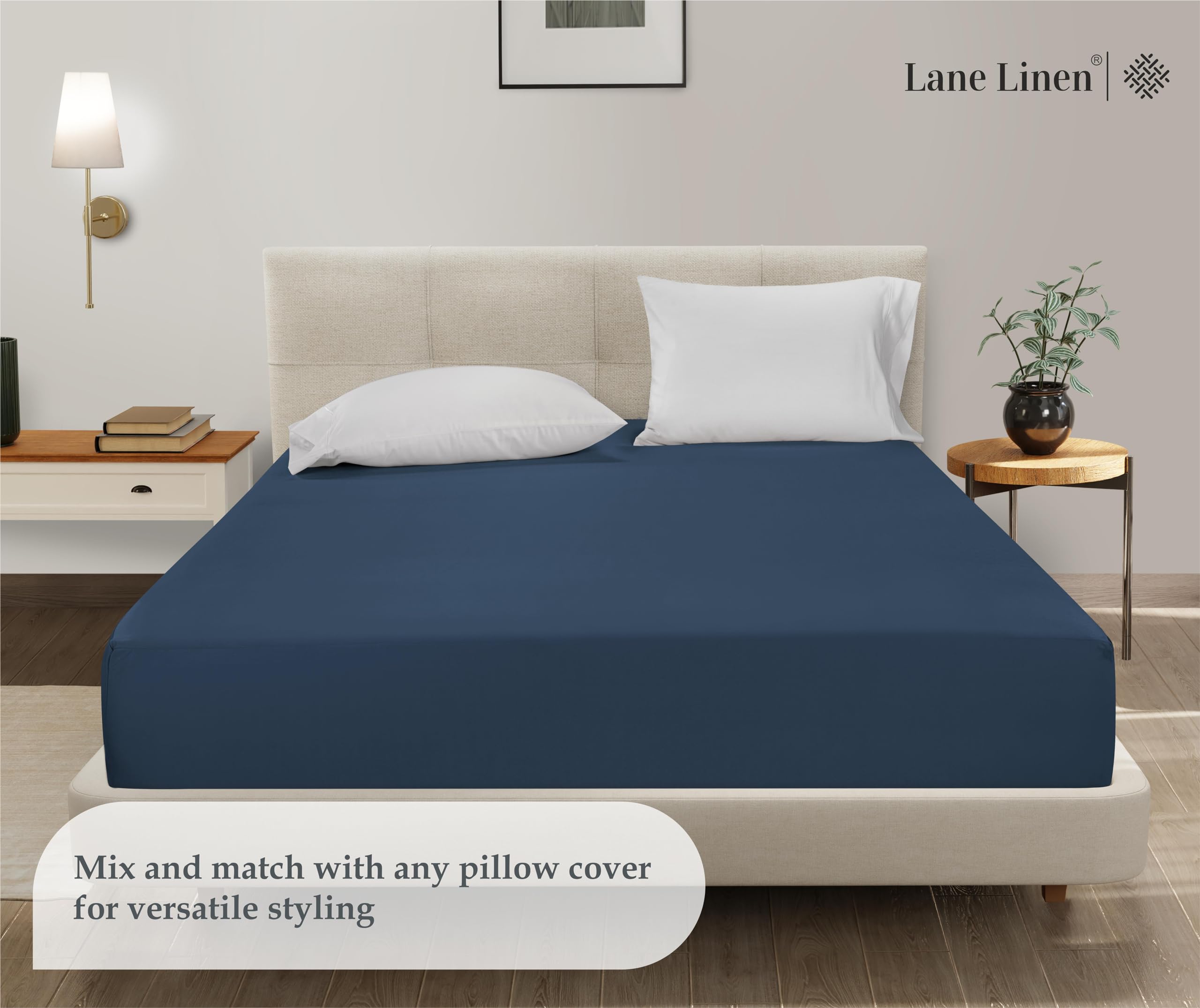Foto 5 | Sábana Bajera Ajustable Lane Linen Estate De Microfibra Azul, Tamaño Completo - Venta Internacional.