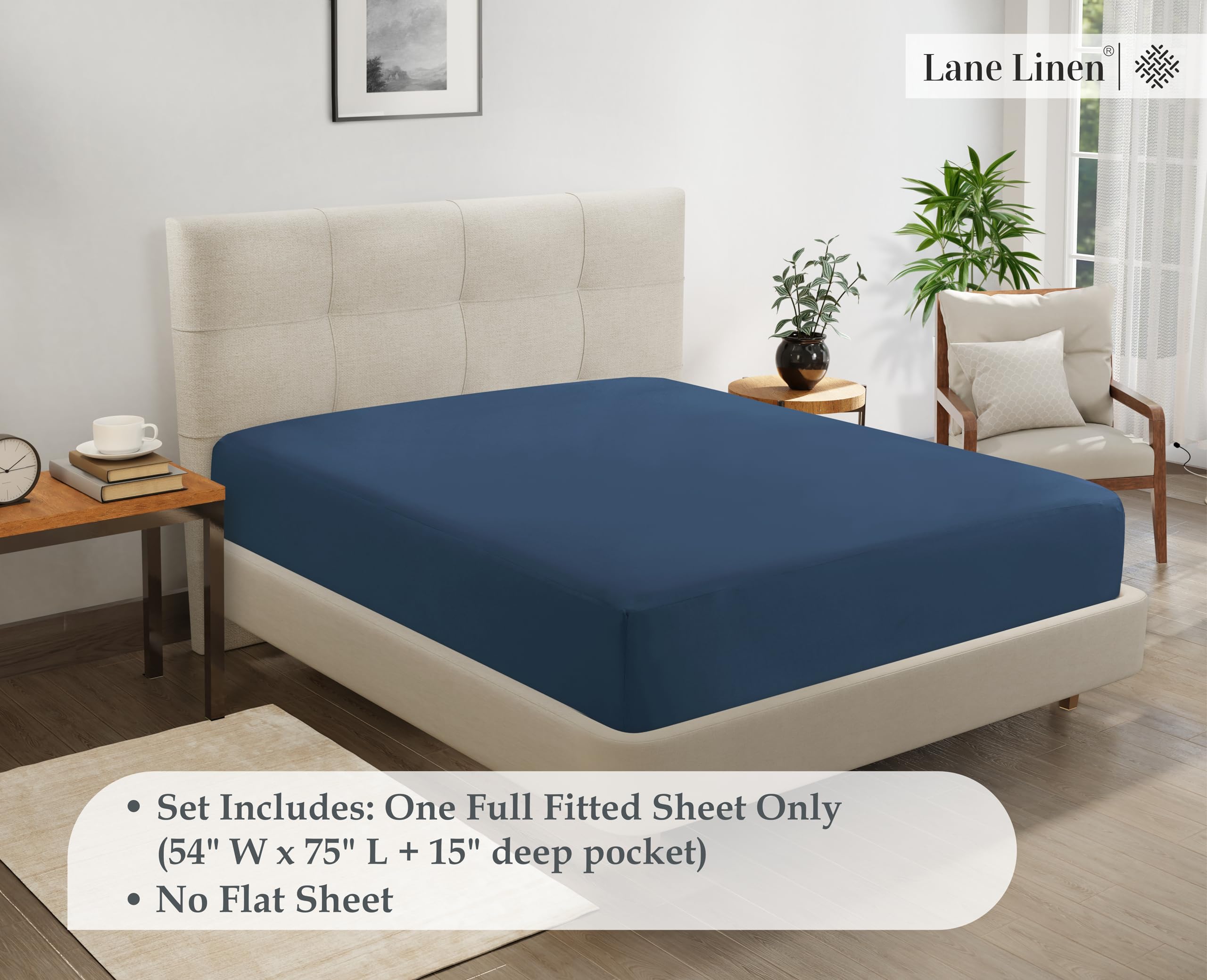 Foto 7 | Sábana Bajera Ajustable Lane Linen Estate De Microfibra Azul, Tamaño Completo - Venta Internacional.