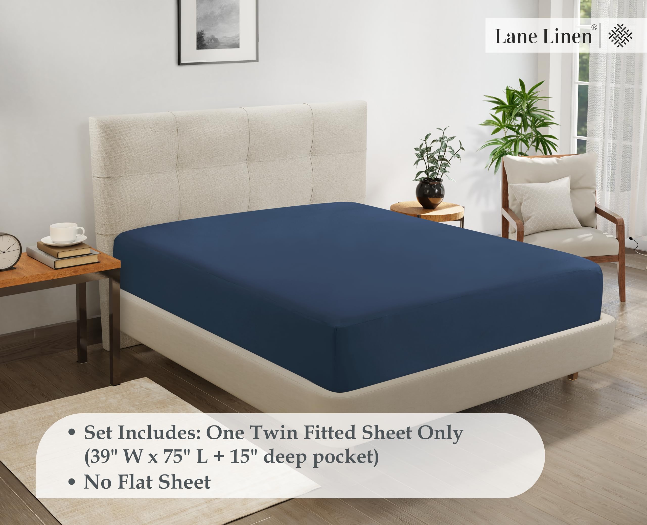 Foto 8 pulgar | Sábana Bajera Lane Linen Lane Linen Twin, Microfibra Azul Marino - Venta Internacional.