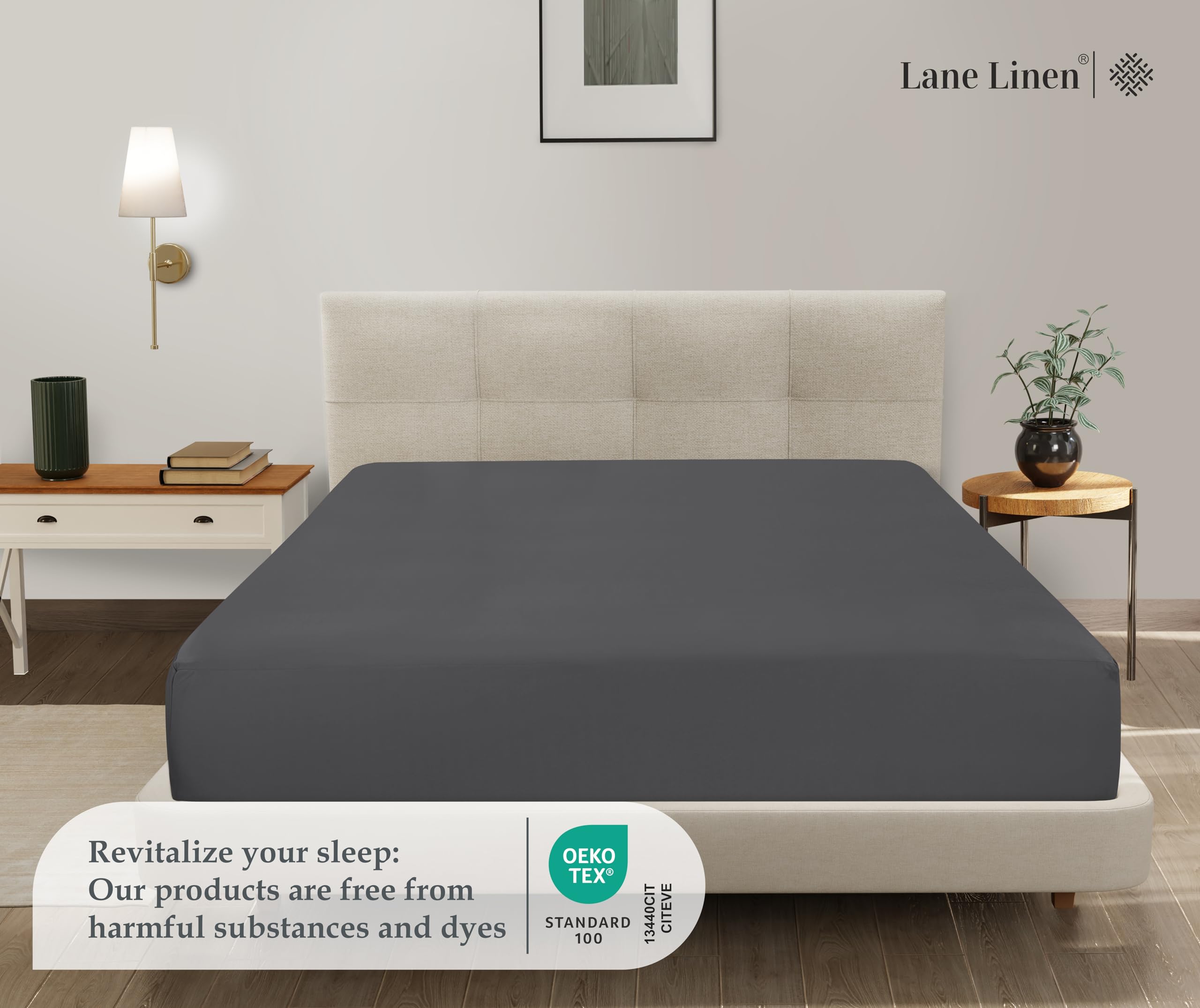Foto 3 pulgar | Sábana Bajera Ajustable Lane Linen Lane Linen, Totalmente Elástica En 4 Direcciones, Color Gris - Venta Internacional.