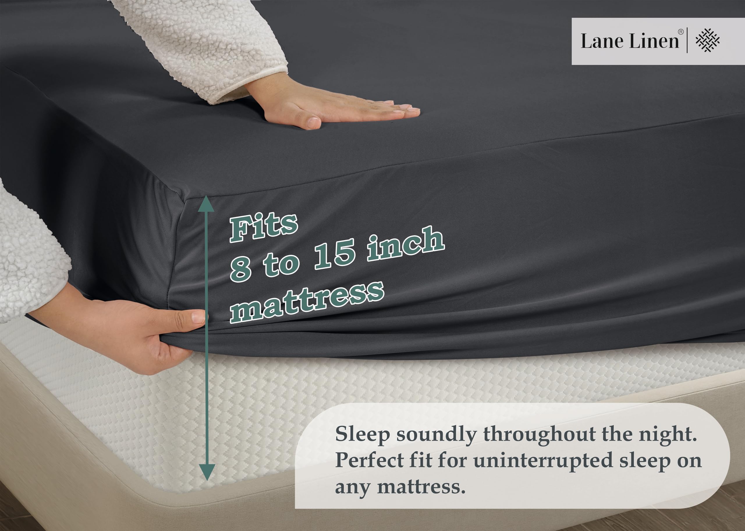 Foto 4 pulgar | Sábana Bajera Ajustable Lane Linen Lane Linen, Totalmente Elástica En 4 Direcciones, Color Gris - Venta Internacional.