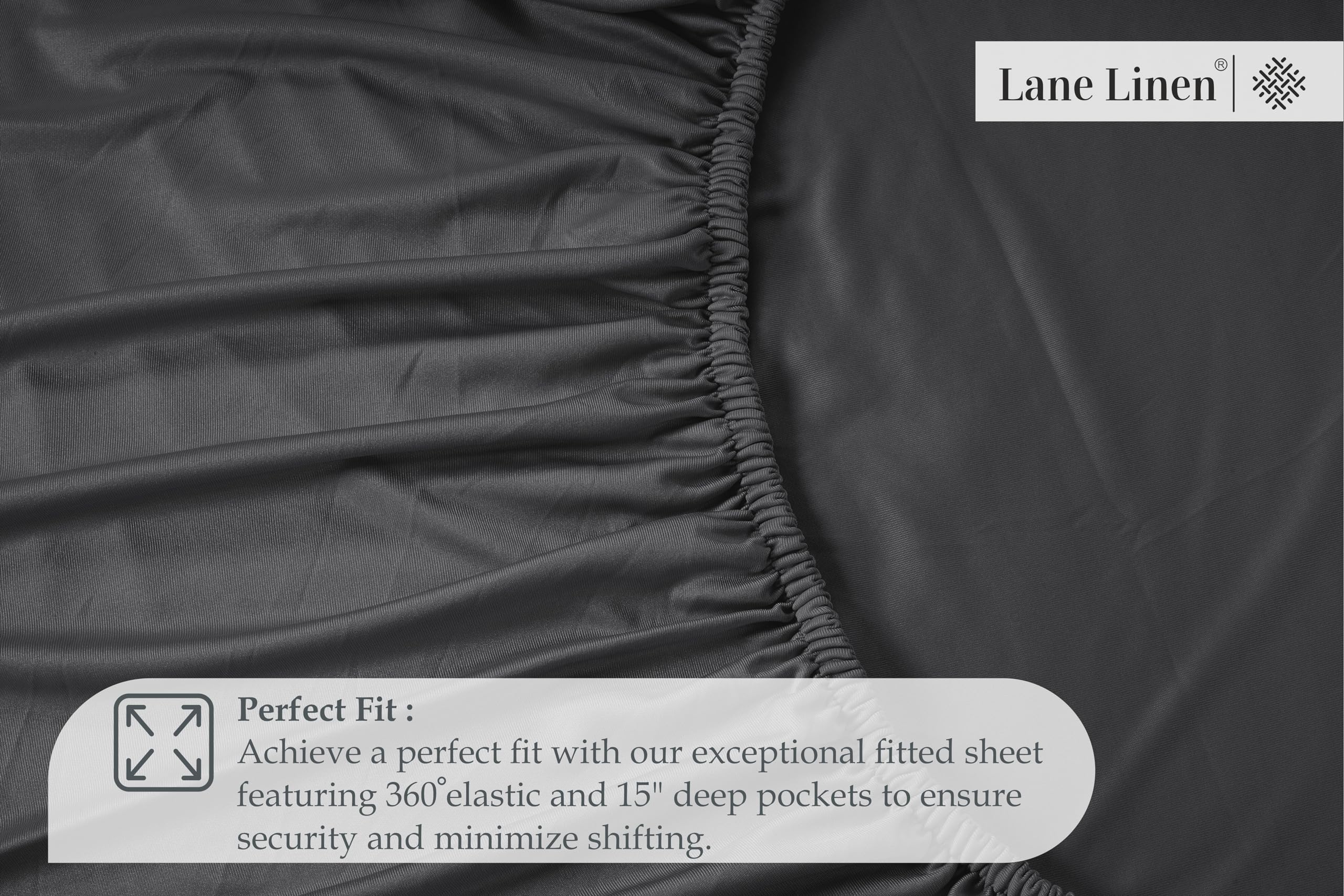 Foto 4 | Sábana Bajera Ajustable Lane Linen Lane Linen, Totalmente Elástica En 4 Direcciones, Color Gris - Venta Internacional.