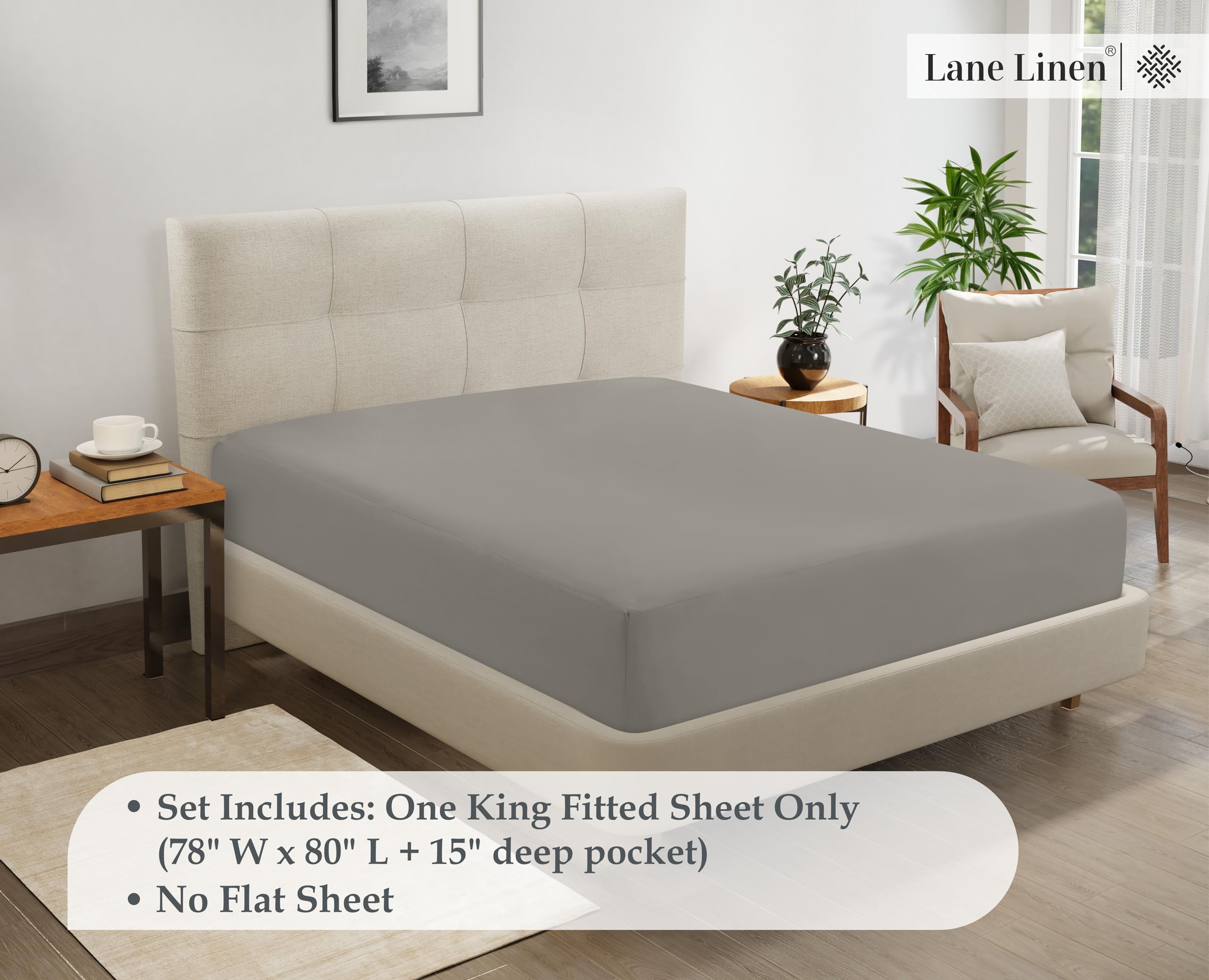 Foto 8 pulgar | Sábana Bajera Ajustable Lane Linen London Fog King, Elástica En 4 Direcciones - Venta Internacional.