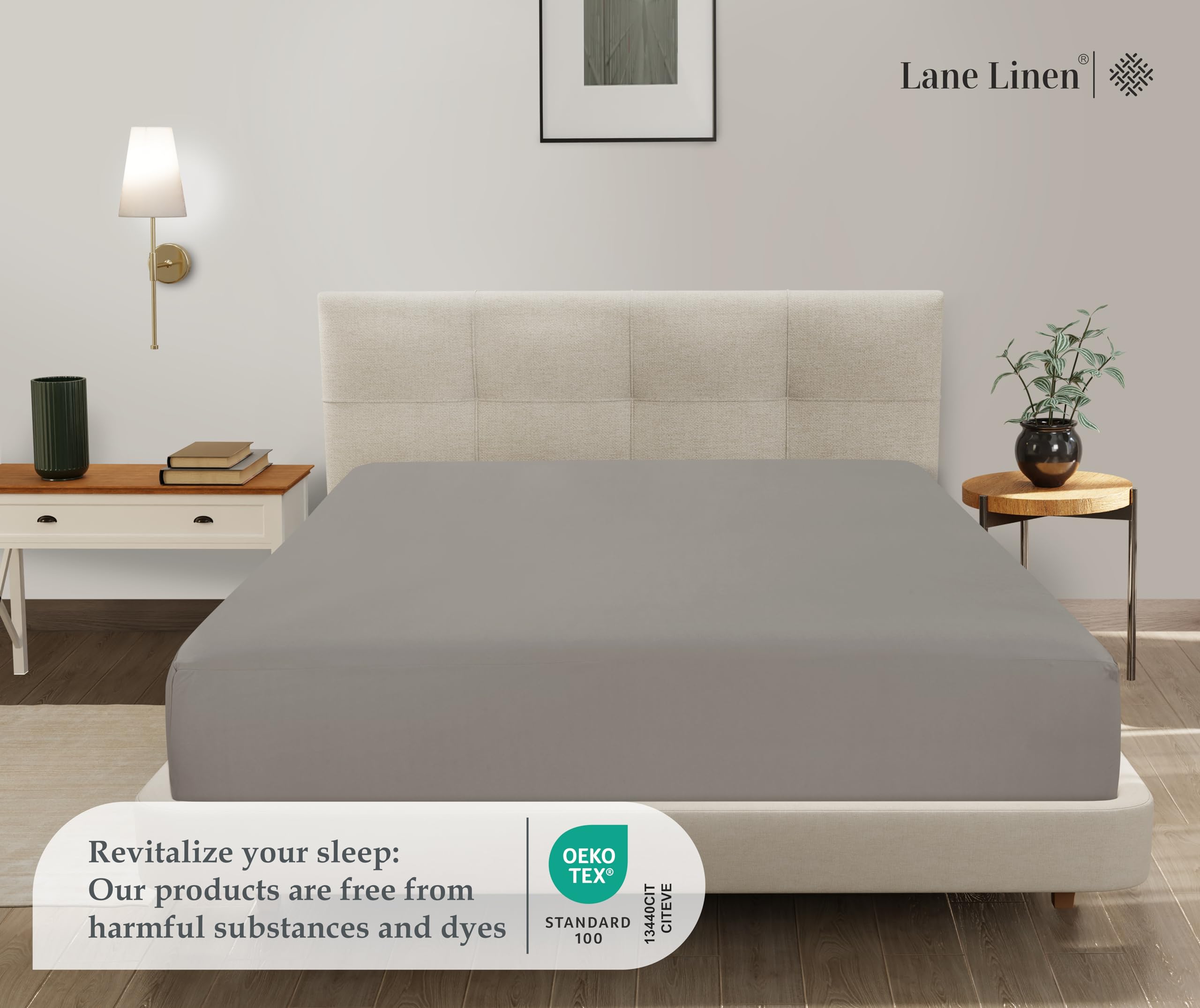 Foto 2 | Sábana Bajera Ajustable Lane Linen London Fog Queen, Elástica En 4 Direcciones - Venta Internacional.