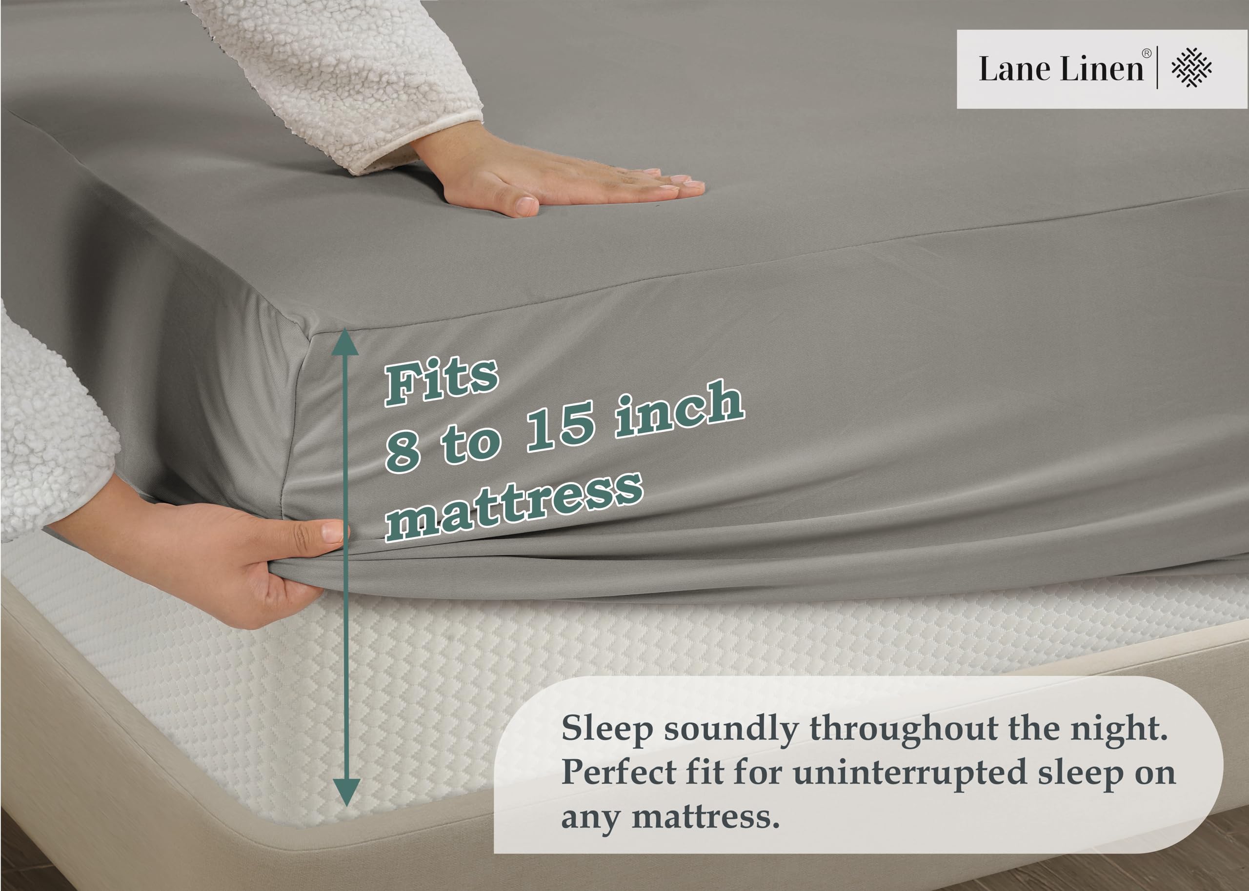 Foto 4 pulgar | Sábana Bajera Ajustable Lane Linen London Fog Queen, Elástica En 4 Direcciones - Venta Internacional.