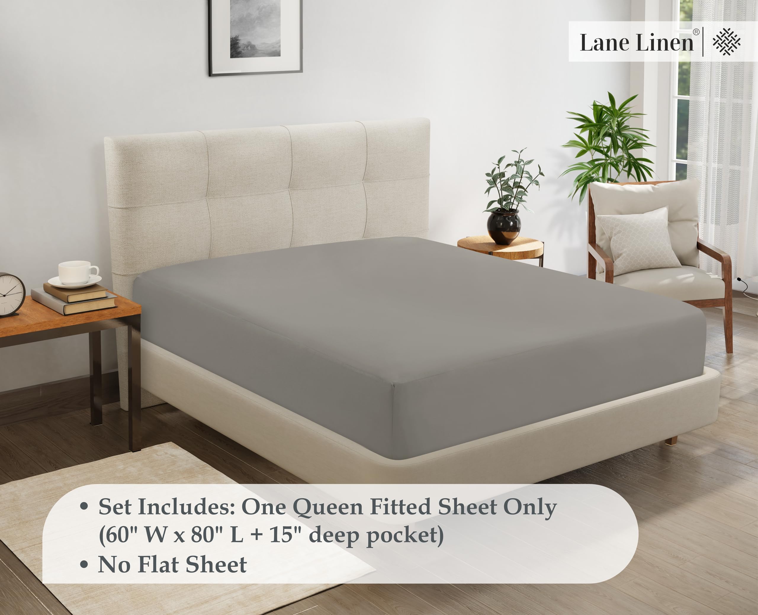 Foto 7 | Sábana Bajera Ajustable Lane Linen London Fog Queen, Elástica En 4 Direcciones - Venta Internacional.