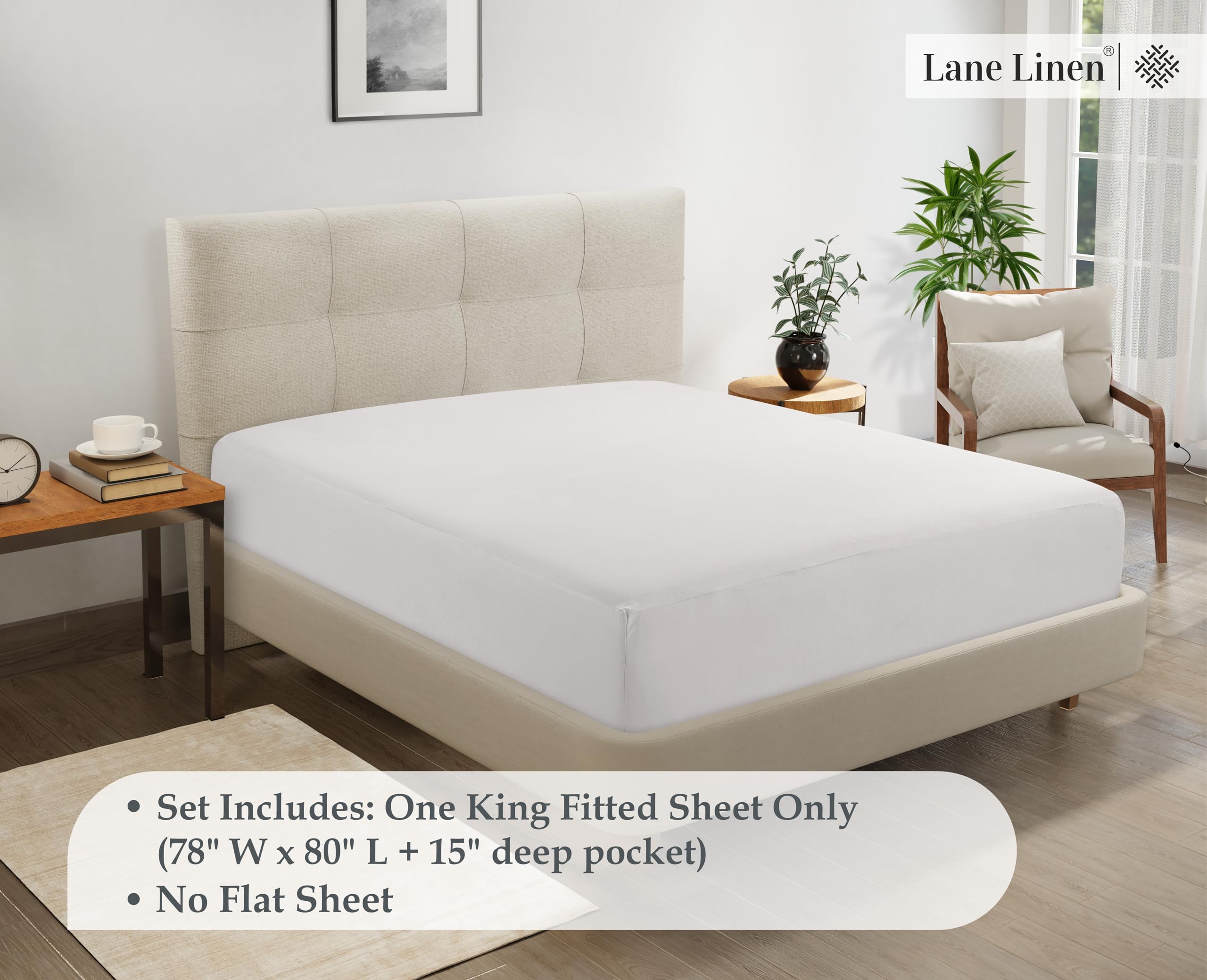 Foto 7 | Sábana Bajera Lane Linen Lane Linen King, Elástica En 4 Direcciones, Blanca - Venta Internacional.