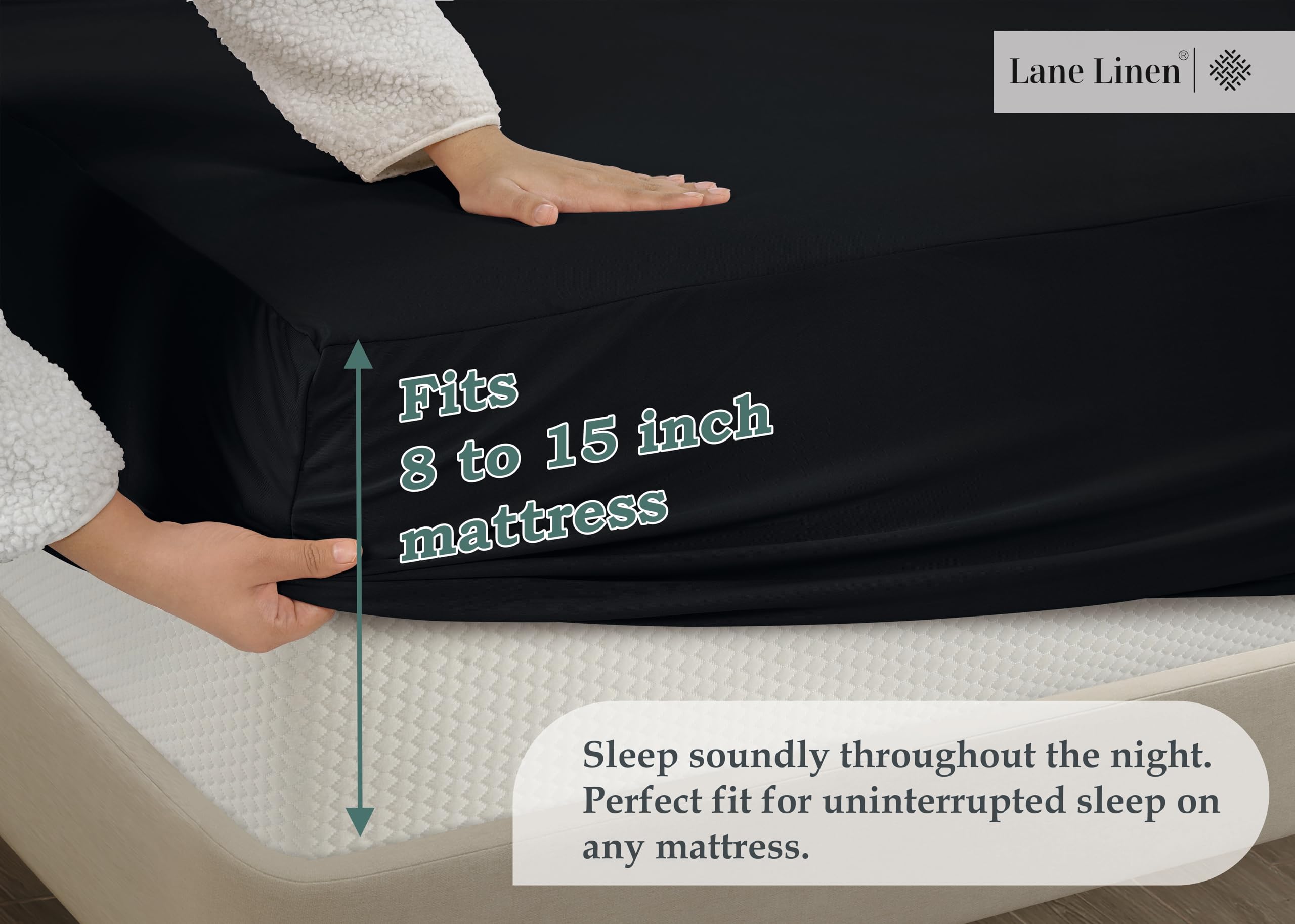 Foto 3 | Sábana Bajera Ajustable Lane Linen de Microfibra Negra - Venta Internacional