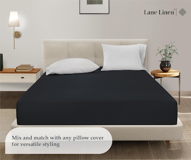 Foto 5 | Sábana Bajera Ajustable Lane Linen de Microfibra Negra - Venta Internacional