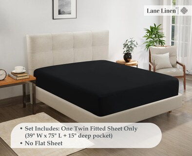 Foto 7 | Sábana Bajera Ajustable Lane Linen de Microfibra Negra - Venta Internacional