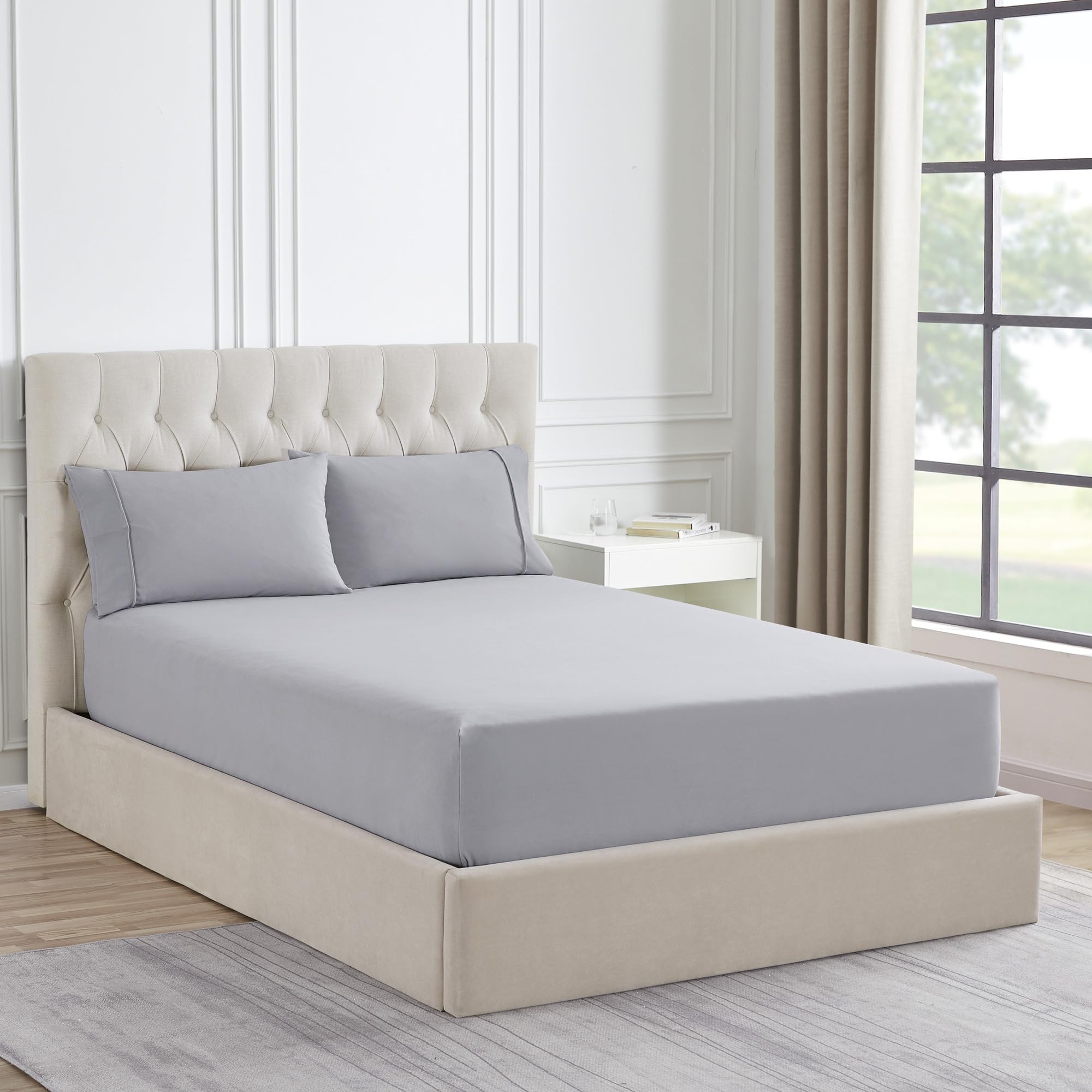 Sábana Bajera Ajustable De Franela De La Colección Sweet Home King Silver - Venta Internacional.