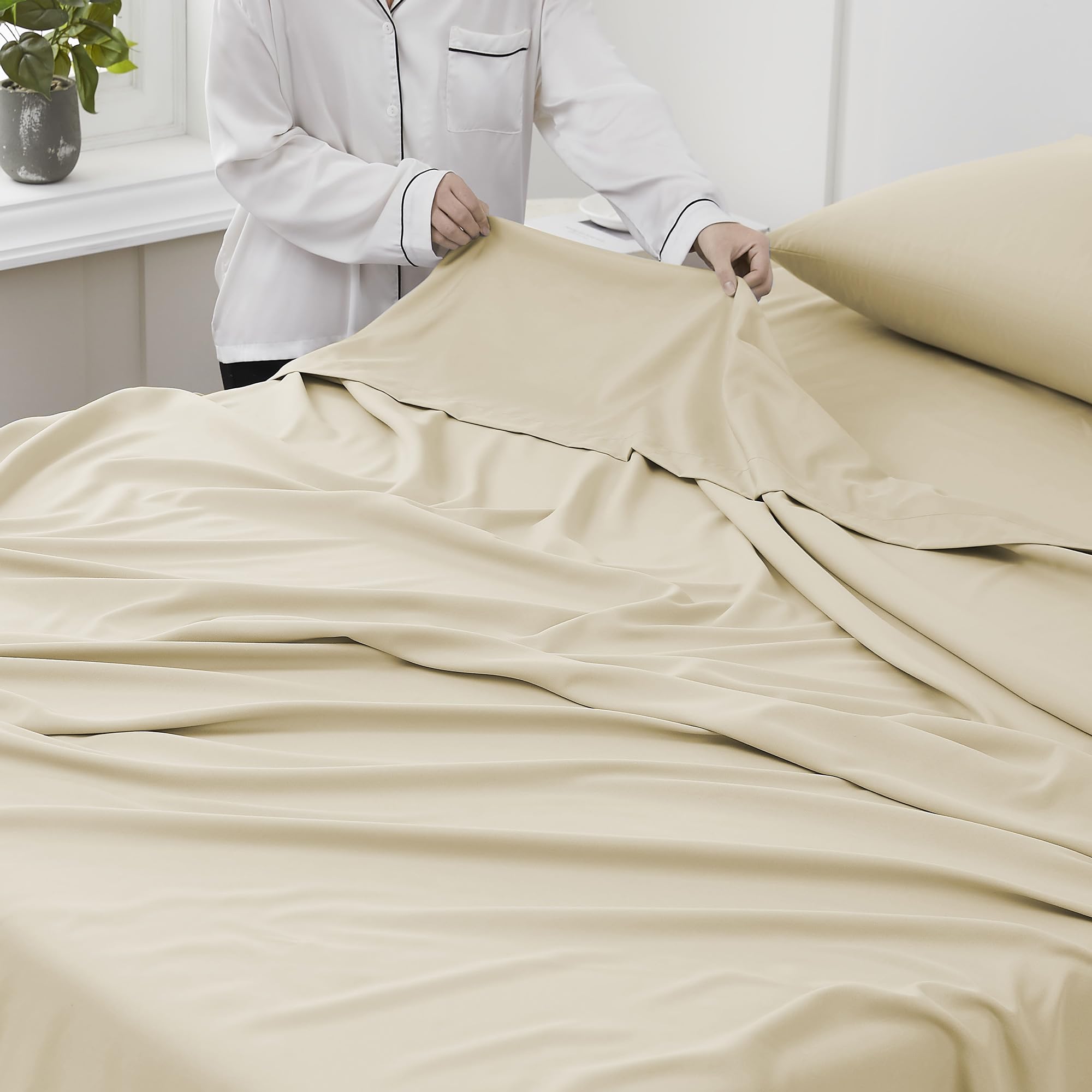Foto 5 pulgar | Sábana Plana Sweet Home Collection Ultra Soft Twin Beige - Venta Internacional.
