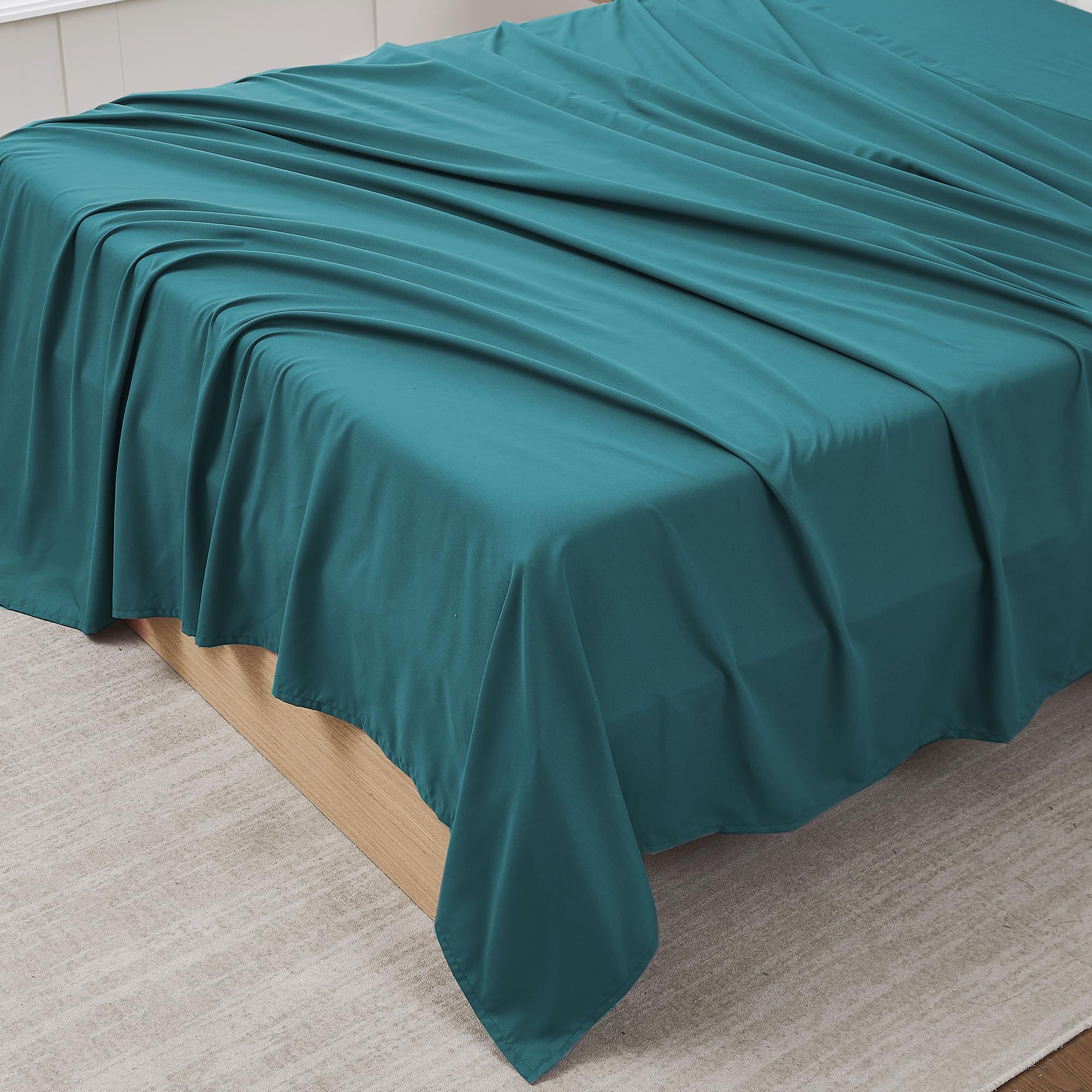 Sábana Plana Sweet Home Collection, Ultrasuave, Color Verde Azulado - Venta Internacional.