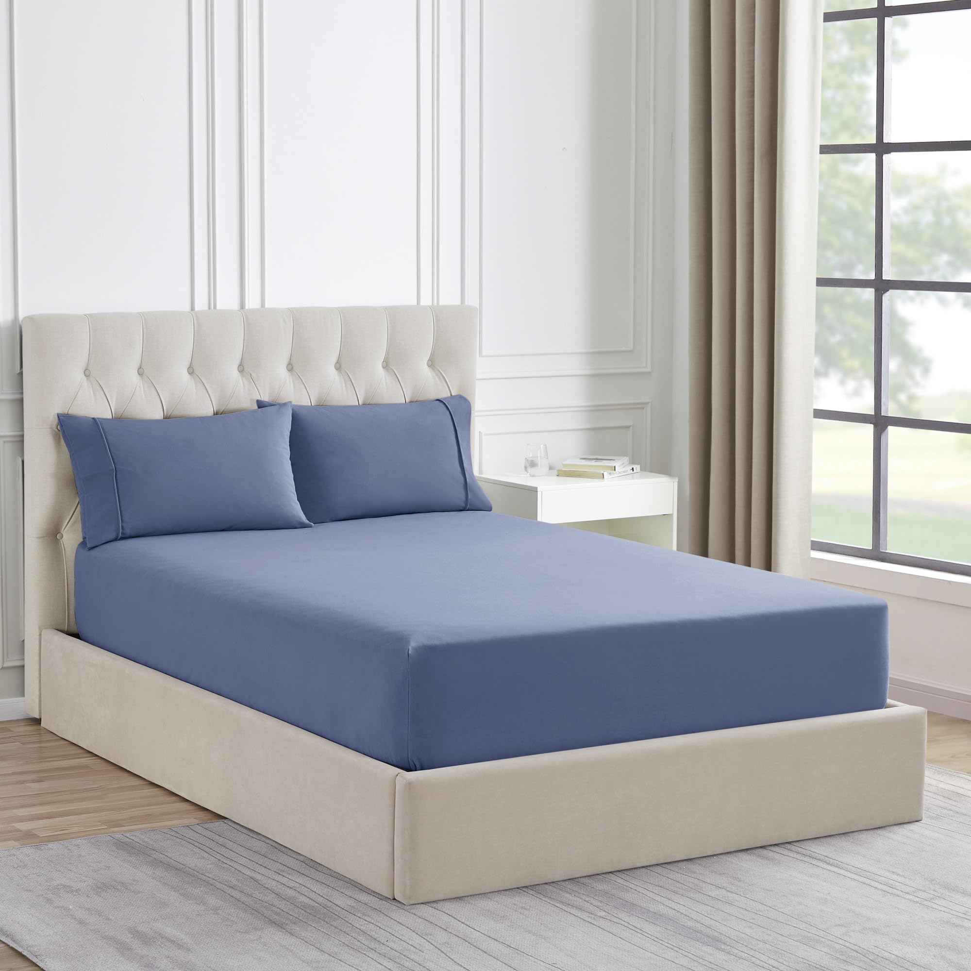 Sábana Bajera Ajustable De Franela De La Colección Sweet Home Queen Denim - Venta Internacional.