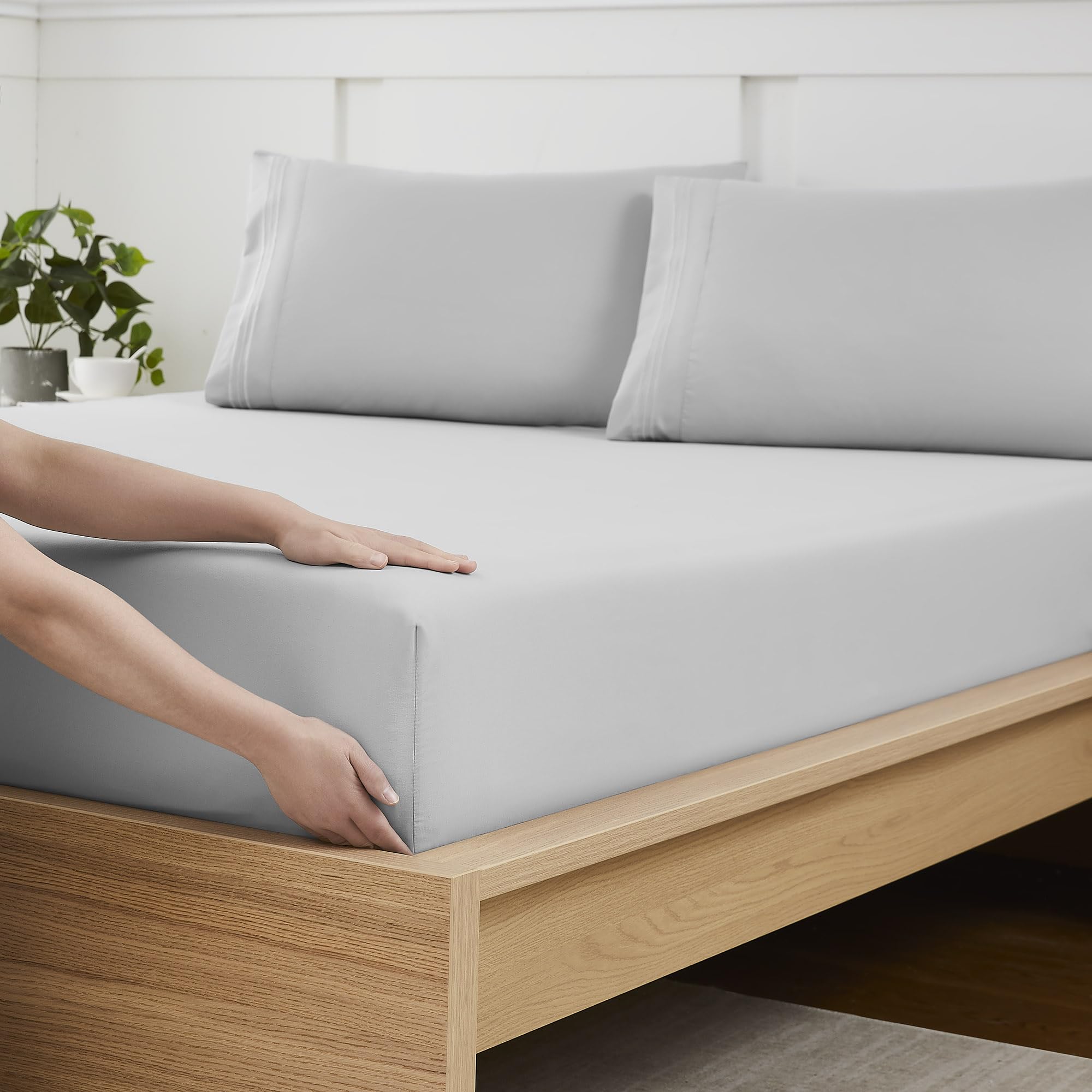 Sábana Bajera Ajustable Sweet Home Collection Queen Silver De Microfibra - Venta Internacional.