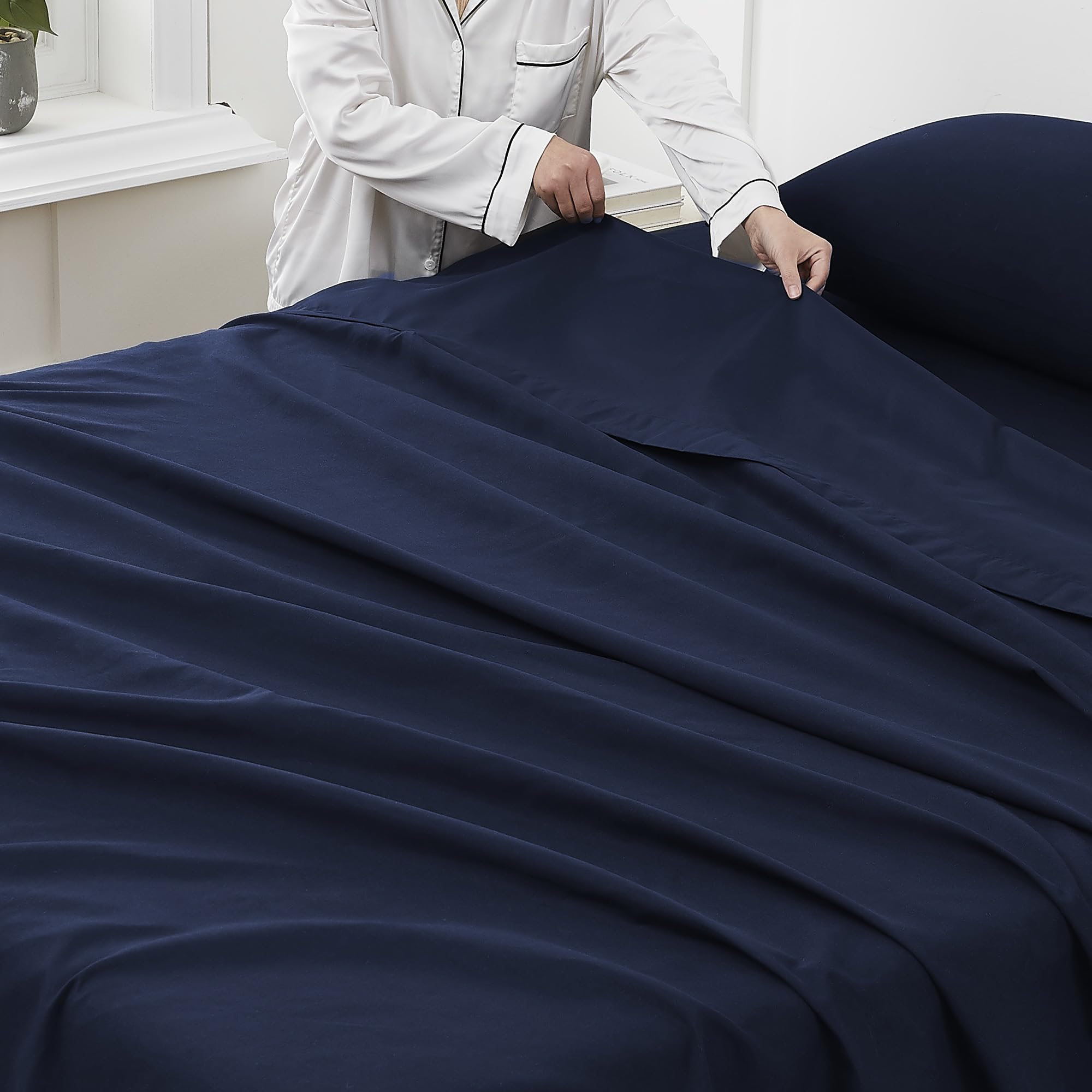 Foto 4 | Sábana Plana Sweet Home Collection Ultra Soft Queen Azul Marino - Venta Internacional.