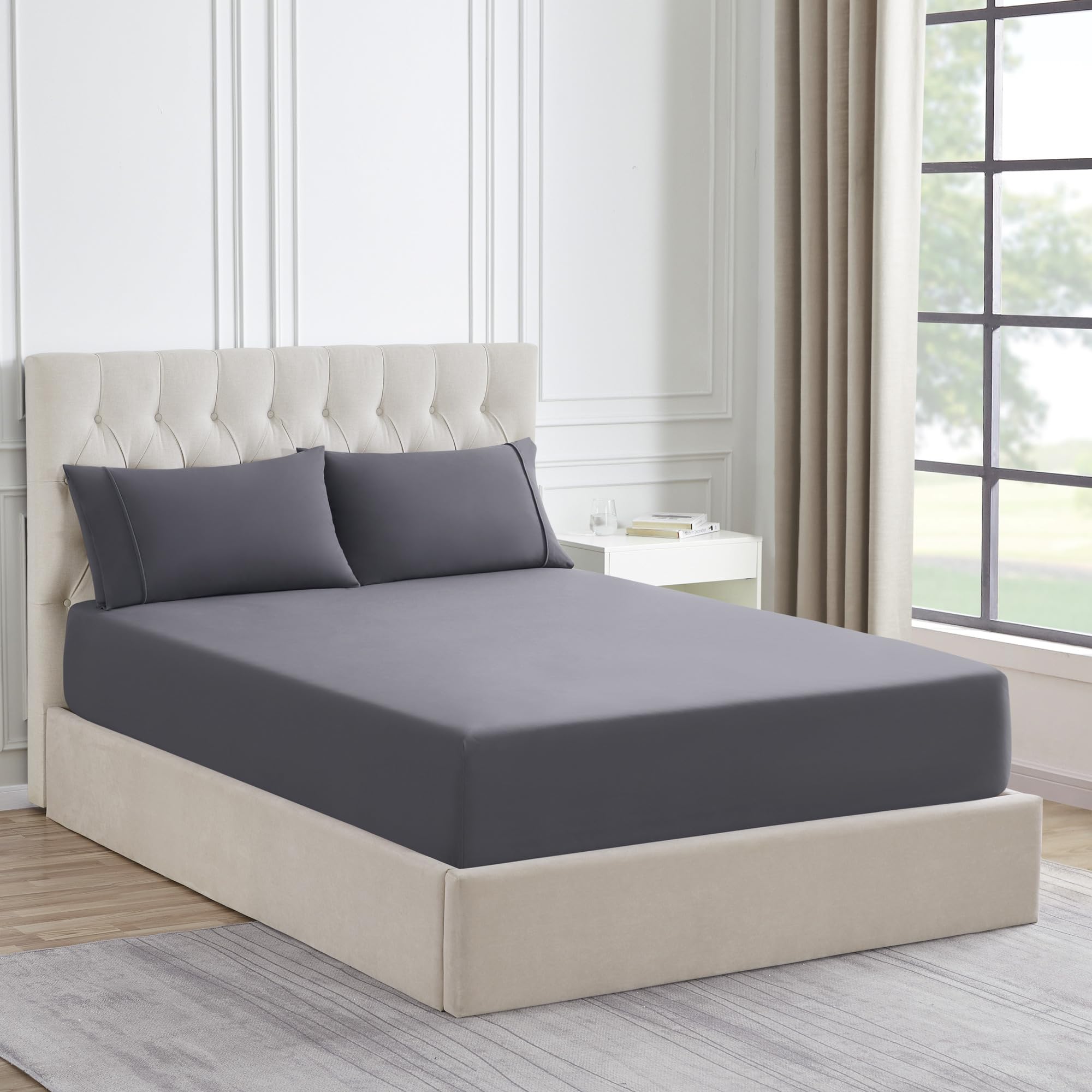 Foto 1 | Sábana Bajera Ajustable De Franela, Colección Sweet Home, Color Gris - Venta Internacional.