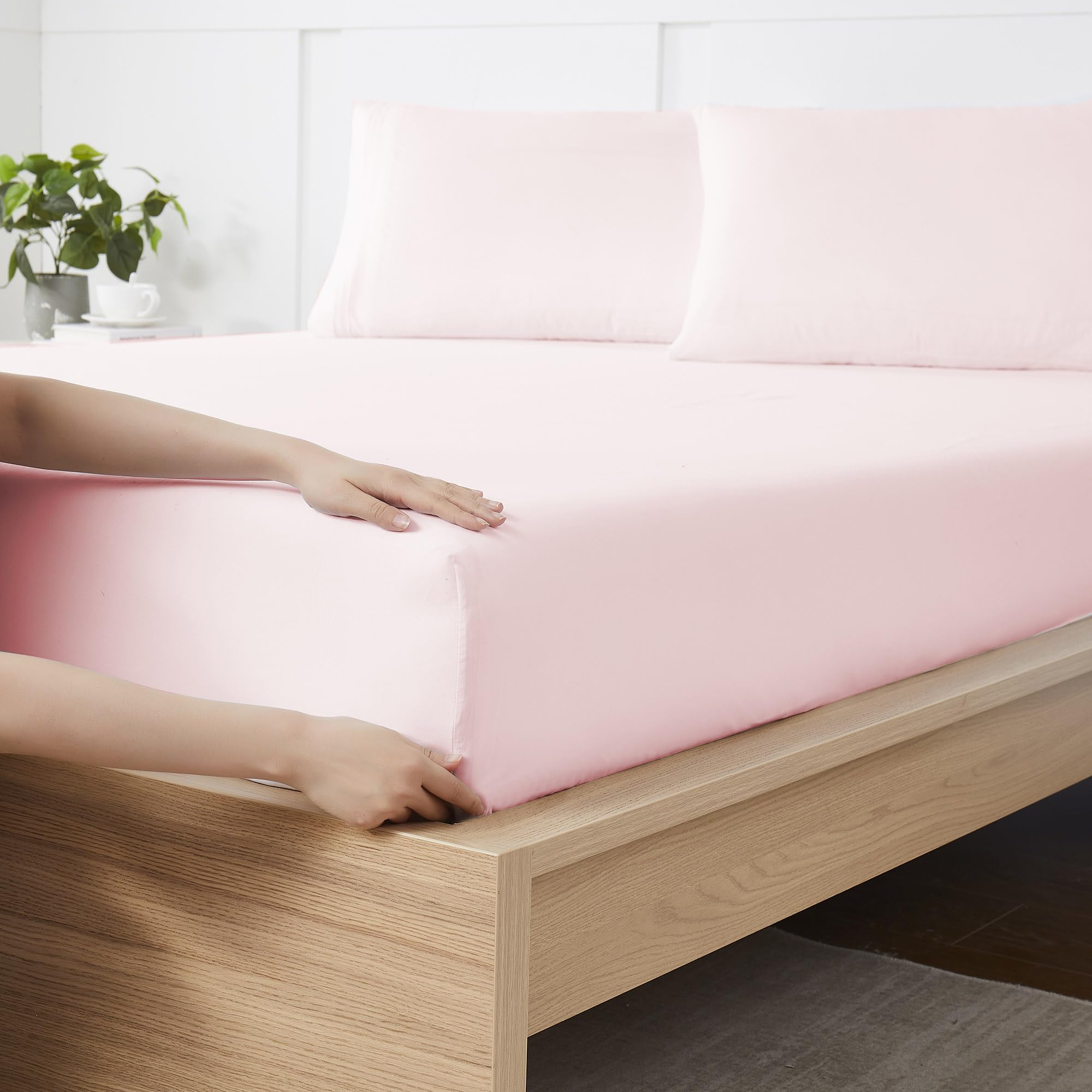 Sábana Bajera Ajustable Sweet Home Collection, Doble, De Microfibra Rosa Pálido - Venta Internacional.