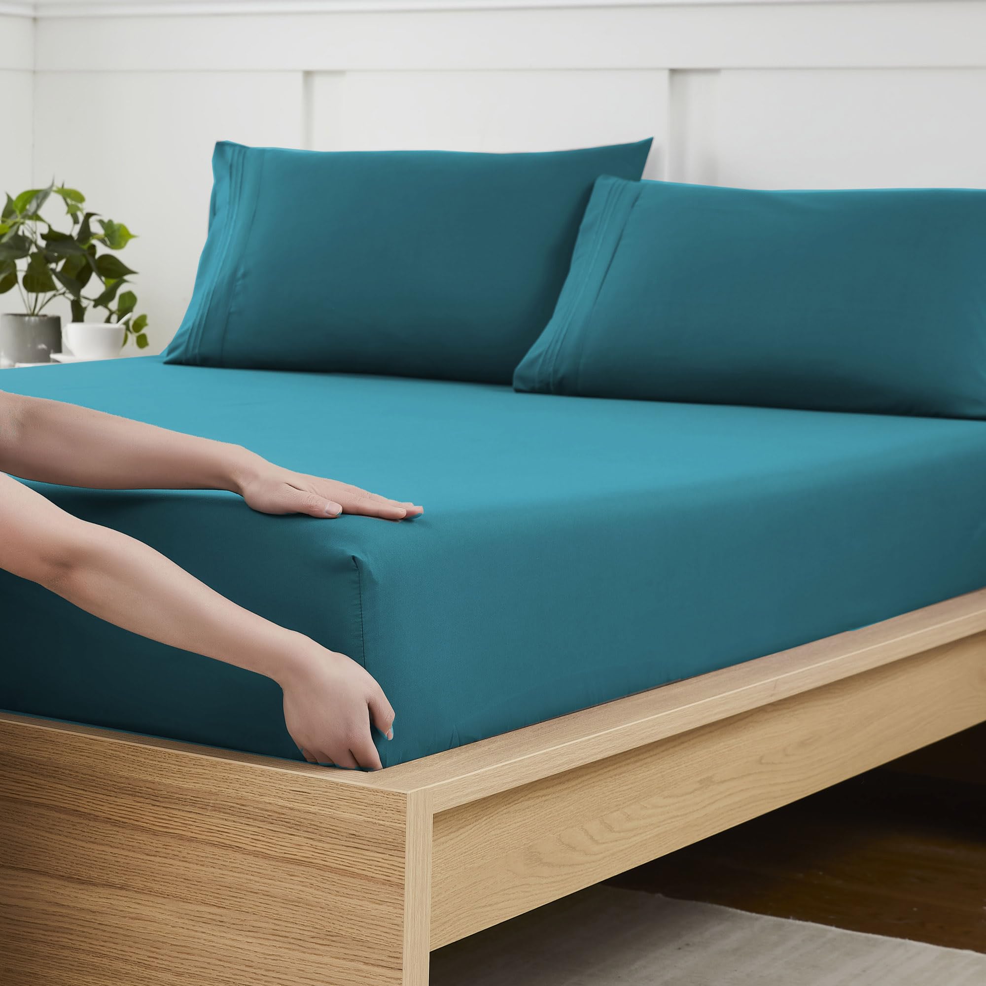 Sábana Bajera Ajustable Sweet Home Collection Twin Xl, Color Verde Azulado - Venta Internacional.