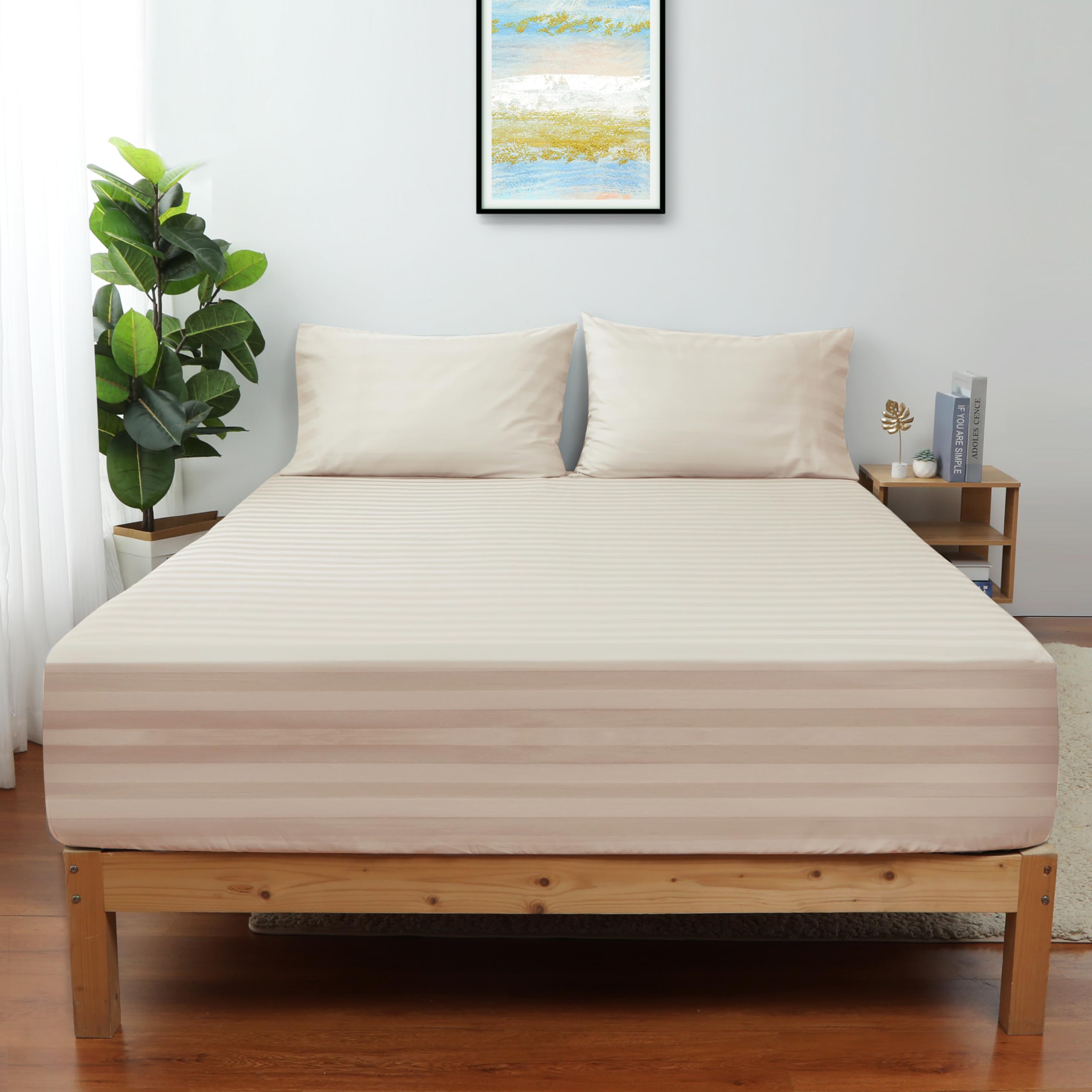 Foto 2 pulgar | Sábana Bajera Ajustable Shunjie.home King Size, Color Beige, 100% Algodón Egipcio - Venta Internacional.