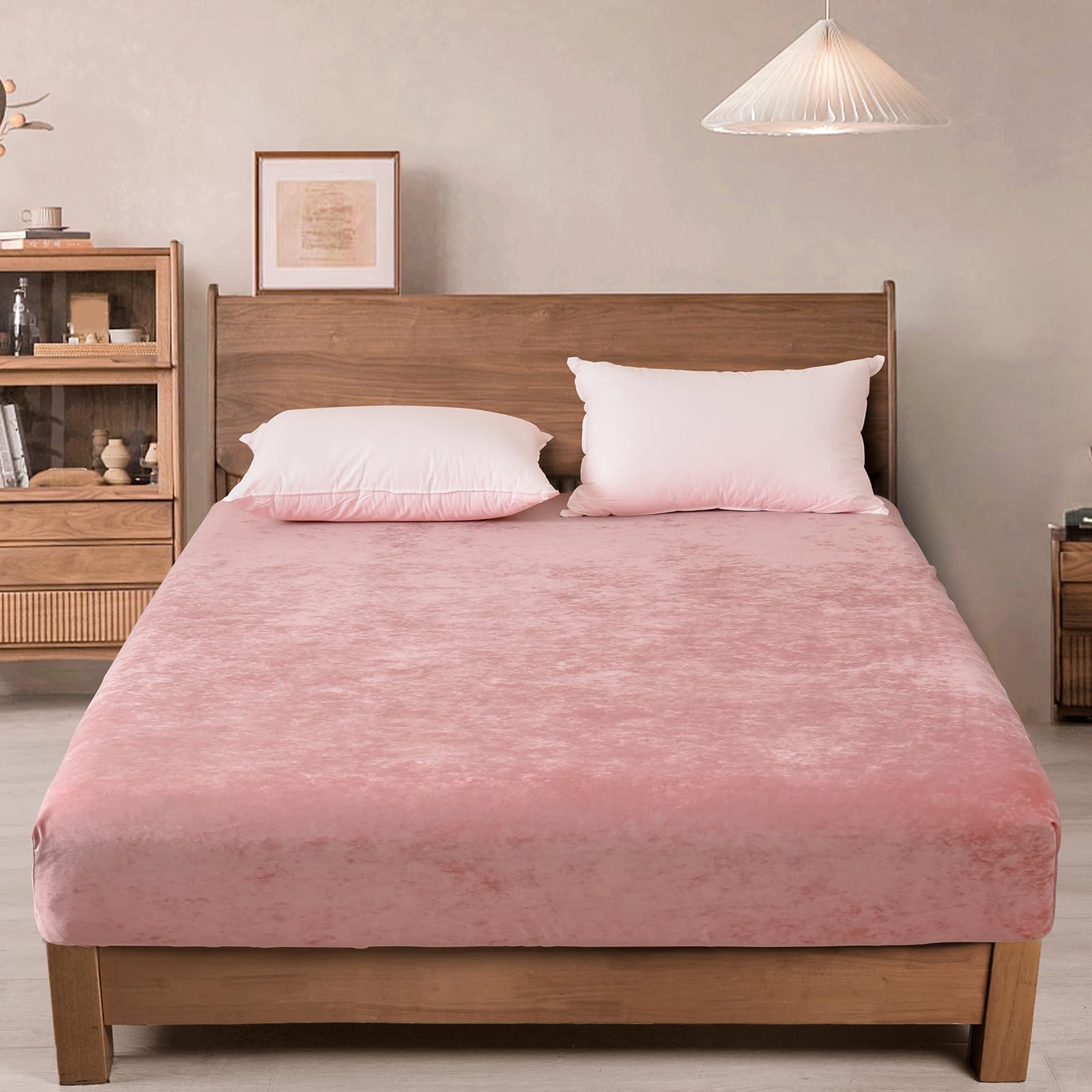 Sábana Bajera Ajustable Phf Truly Velvet Tamaño Queen, Color Rosa - Venta Internacional.