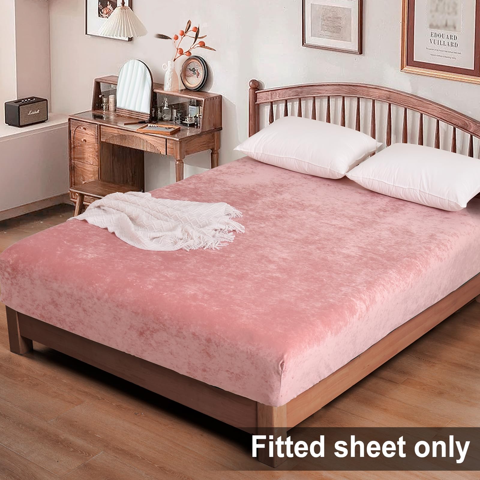 Foto 2 | Sábana Bajera Ajustable Phf Truly Velvet Tamaño Queen, Color Rosa - Venta Internacional.