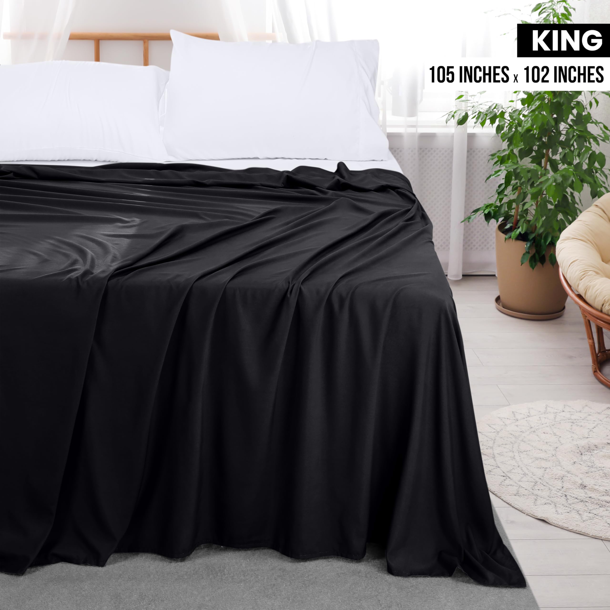 Foto 3 pulgar | Sábana Plana Utopia Bedding De Microfibra Cepillada Suave, Tamaño King, Color Negro - Venta Internacional.
