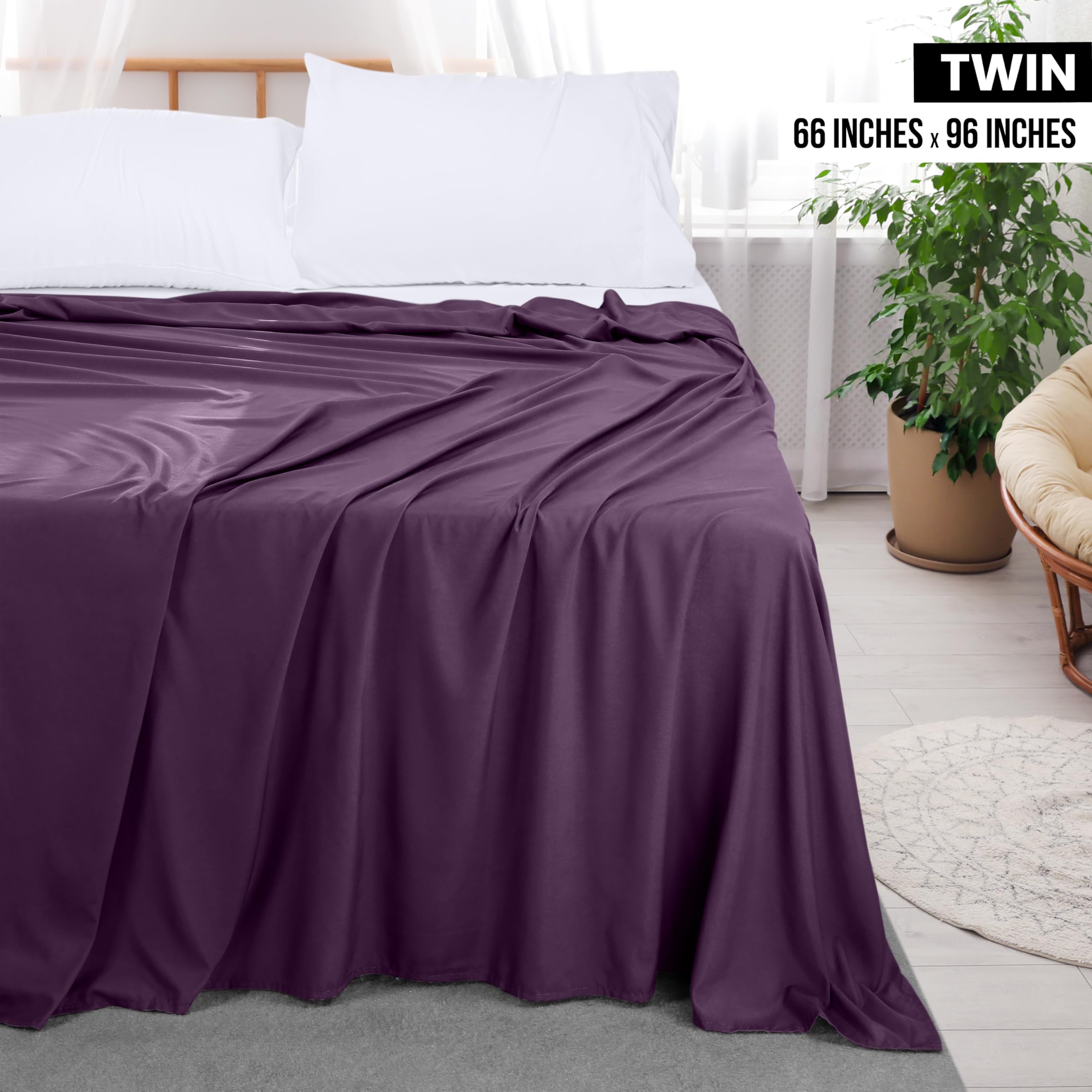 Foto 3 pulgar | Sábana Plana Utopia Bedding, Doble, Color Morado, Suave Microfibra Cepillada - Venta Internacional.