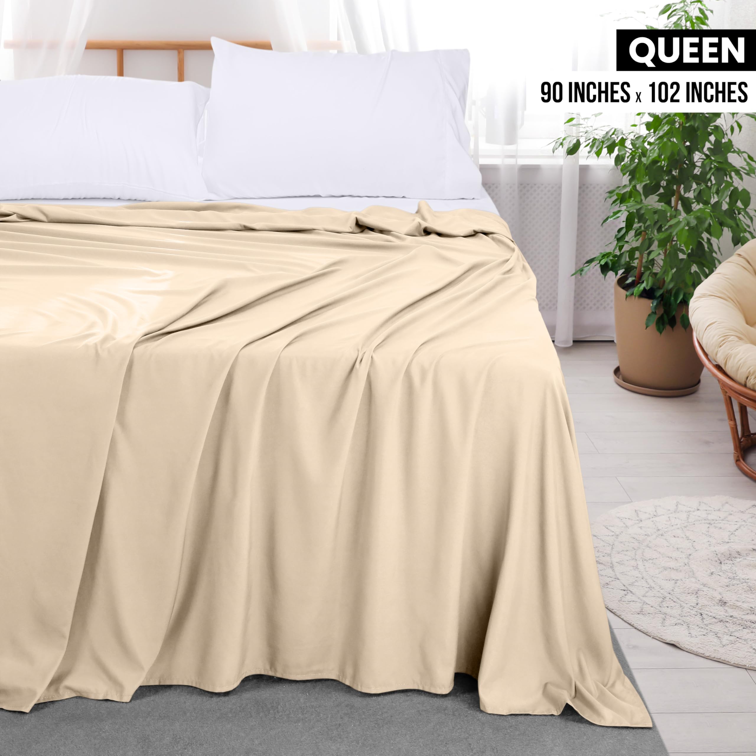 Foto 3 pulgar | Sábana Plana Utopia Bedding Queen, Color Beige, Suave Microfibra Cepillada - Venta Internacional.