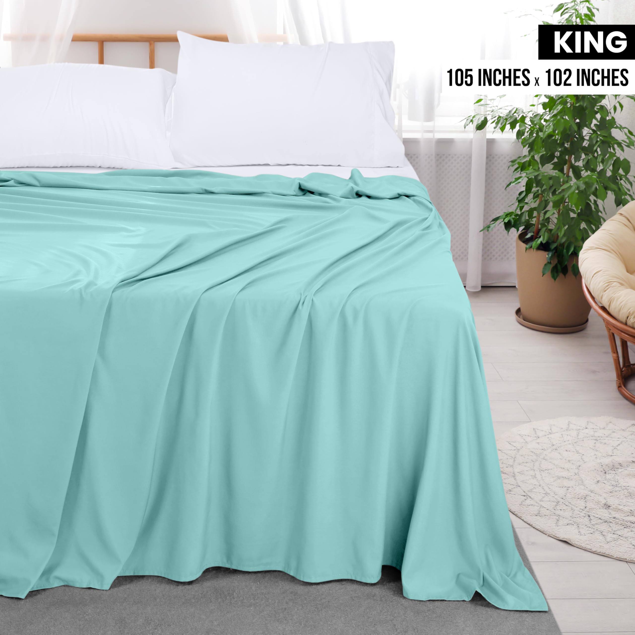Foto 2 | Sábana Plana Utopia Bedding De Microfibra Cepillada Suave Para Cama King Spa, Color Azul - Venta Internacional.