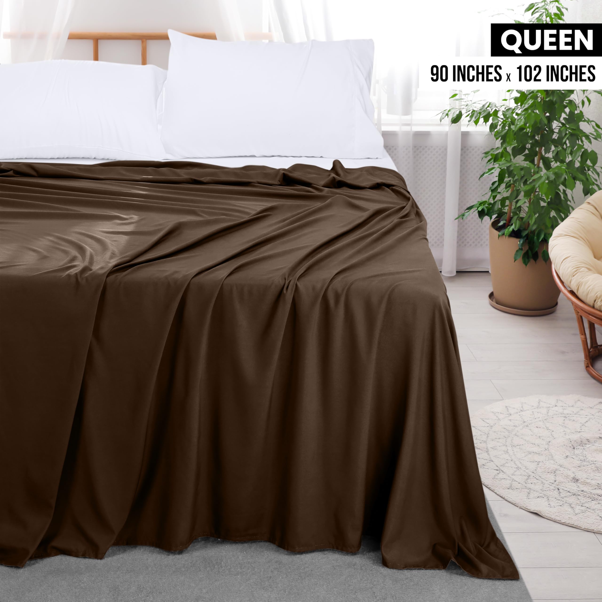 Foto 3 pulgar | Sábana Plana Utopia Bedding Queen Brown, Suave Microfibra Cepillada - Venta Internacional.