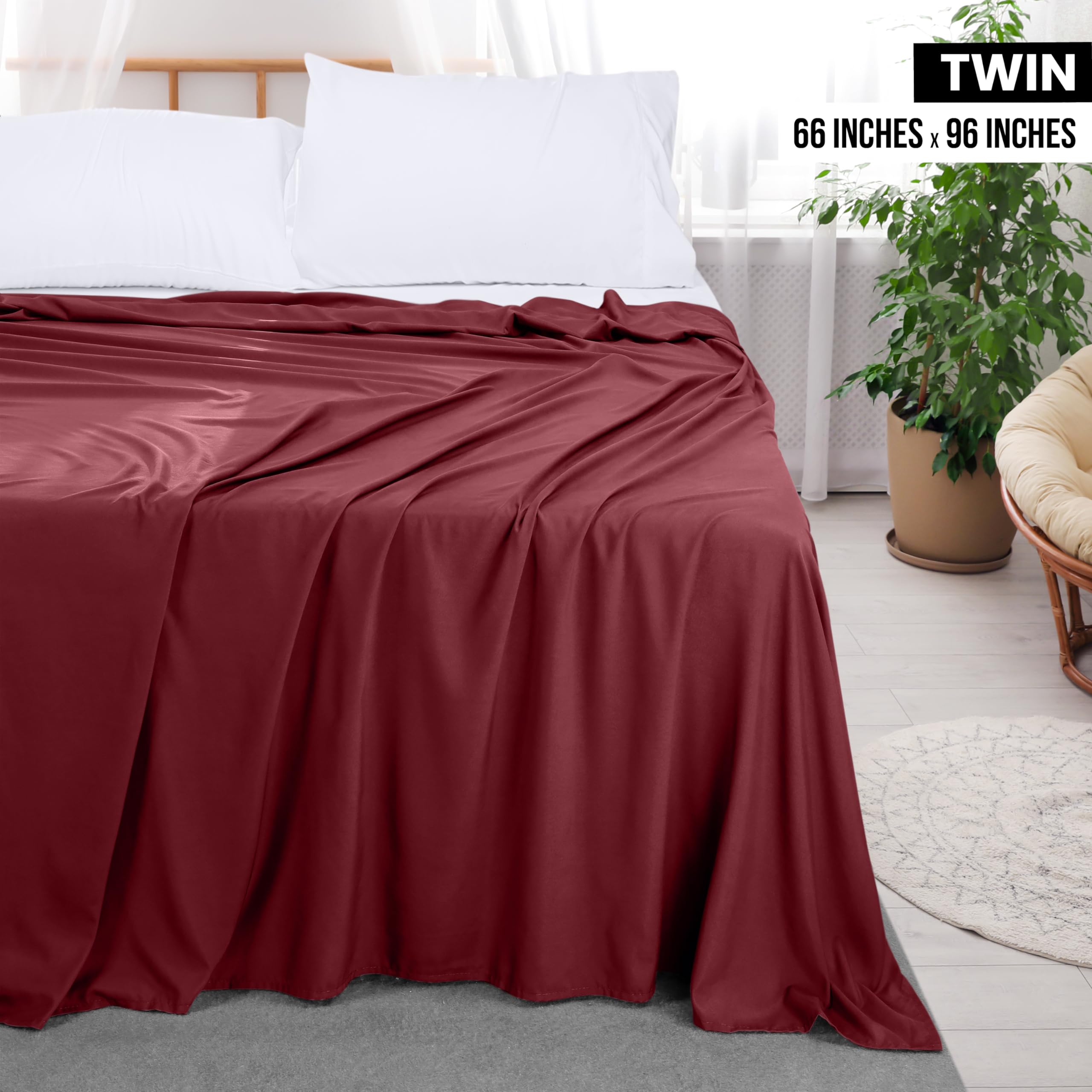 Foto 3 pulgar | Sábana Plana Utopia Bedding Twin, Microfibra Cepillada, Color Burdeos - Venta Internacional.