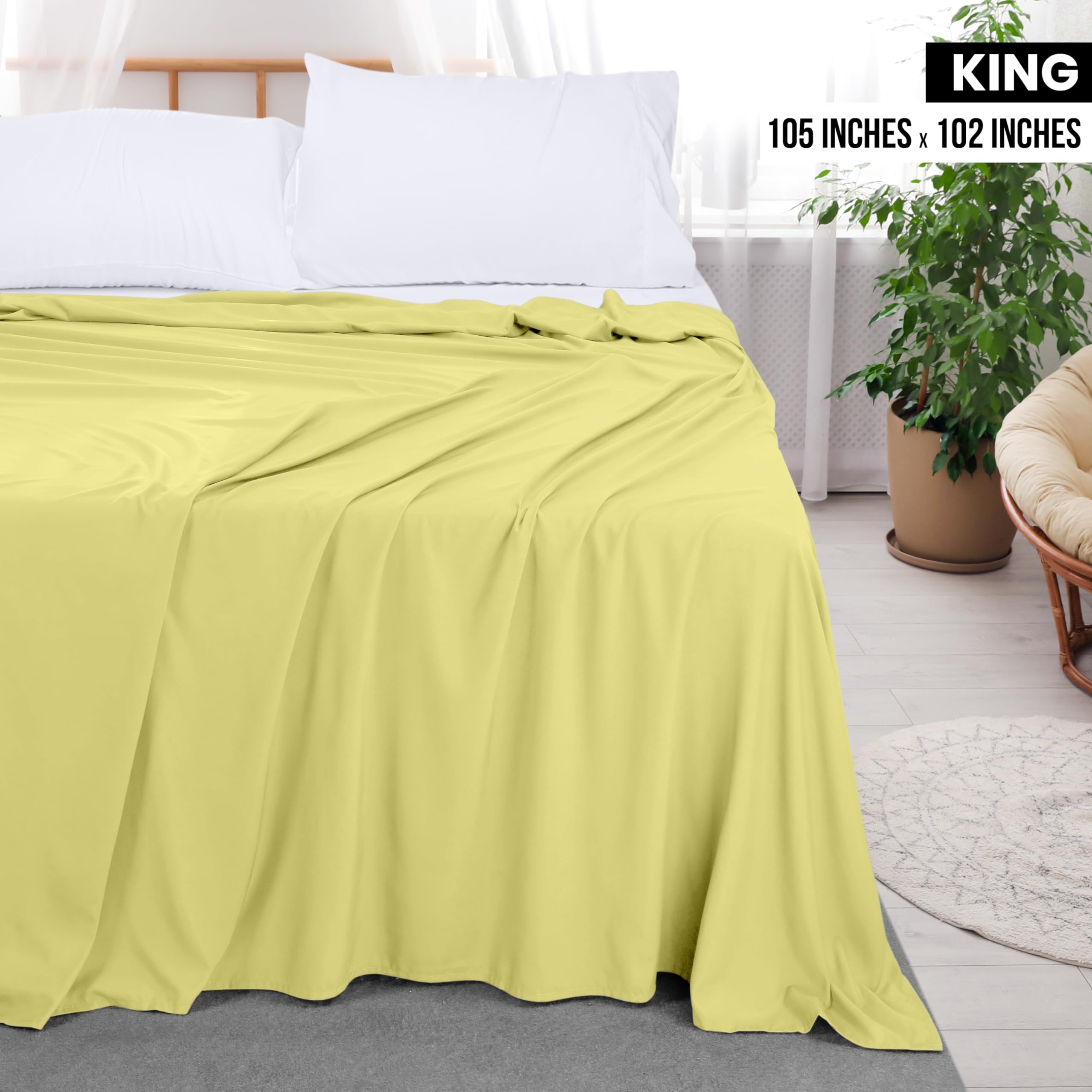 Foto 3 pulgar | Sábana Plana Utopia Bedding De Microfibra Cepillada Suave Color King Yellow - Venta Internacional.