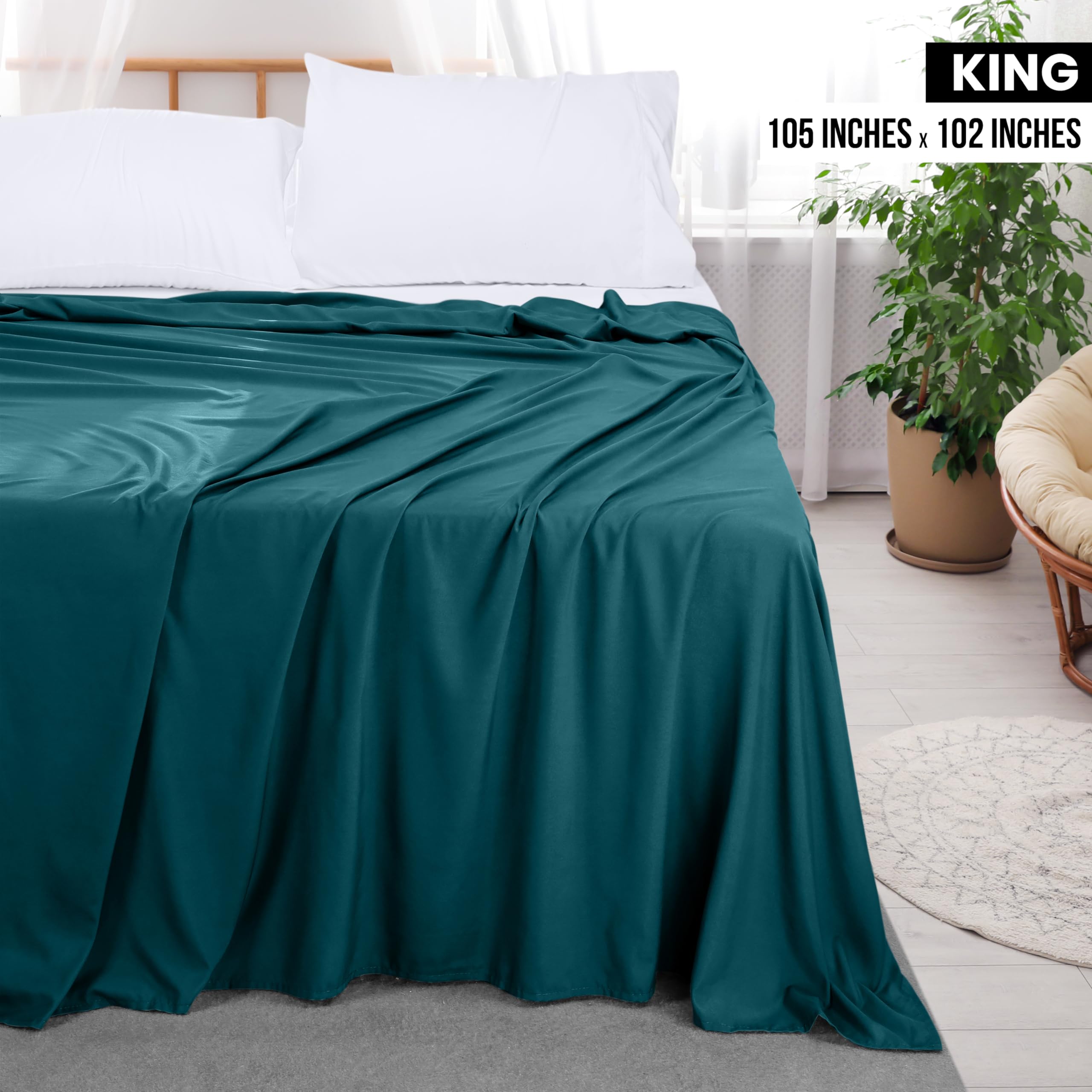 Foto 3 pulgar | Sábana Plana Utopia Bedding De Microfibra Cepillada Suave, Tamaño King, Color Verde Azulado - Venta Internacional.