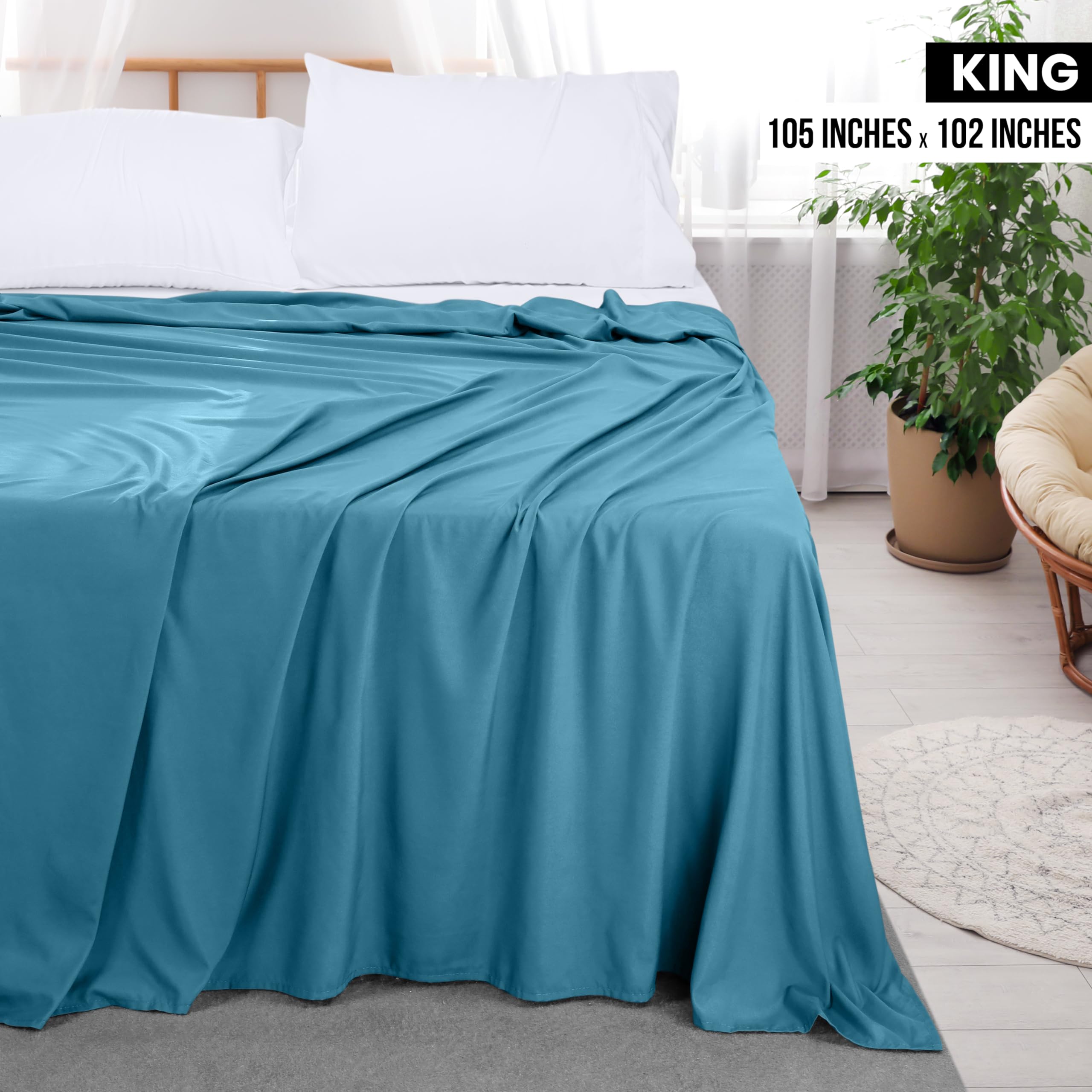 Foto 2 | Sábana Plana Utopia Bedding, Suave Microfibra Cepillada, Color Azul - Venta Internacional.
