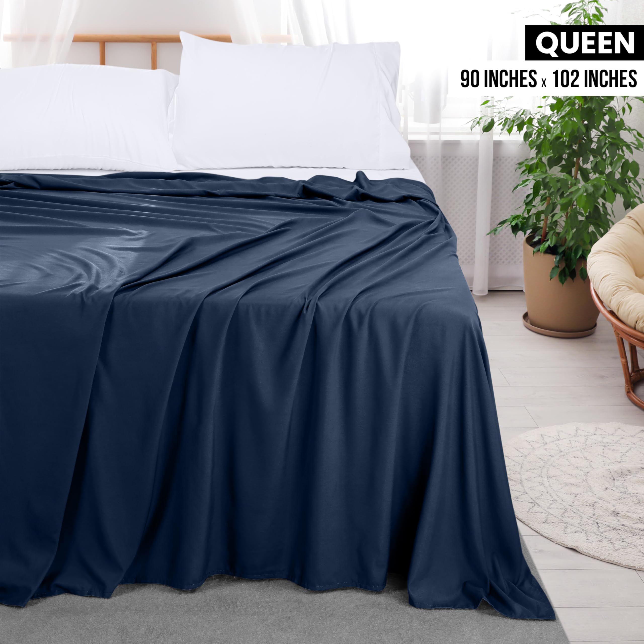 Foto 3 pulgar | Sábana Plana Utopia Bedding Queen, Suave Microfibra Cepillada, Azul Marino - Venta Internacional.
