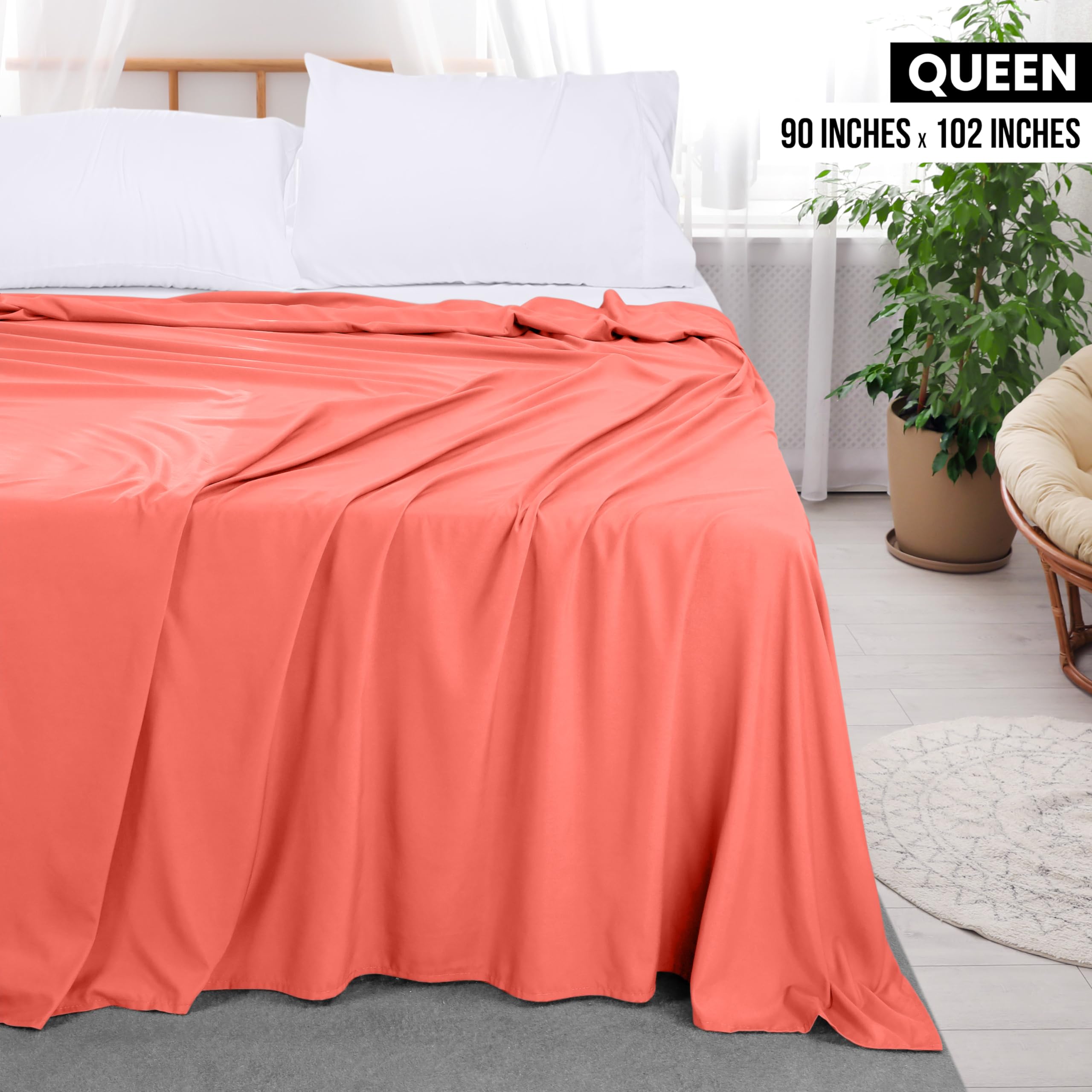 Foto 3 pulgar | Sábana Plana Utopia Bedding Queen Coral, Suave Microfibra Cepillada - Venta Internacional.