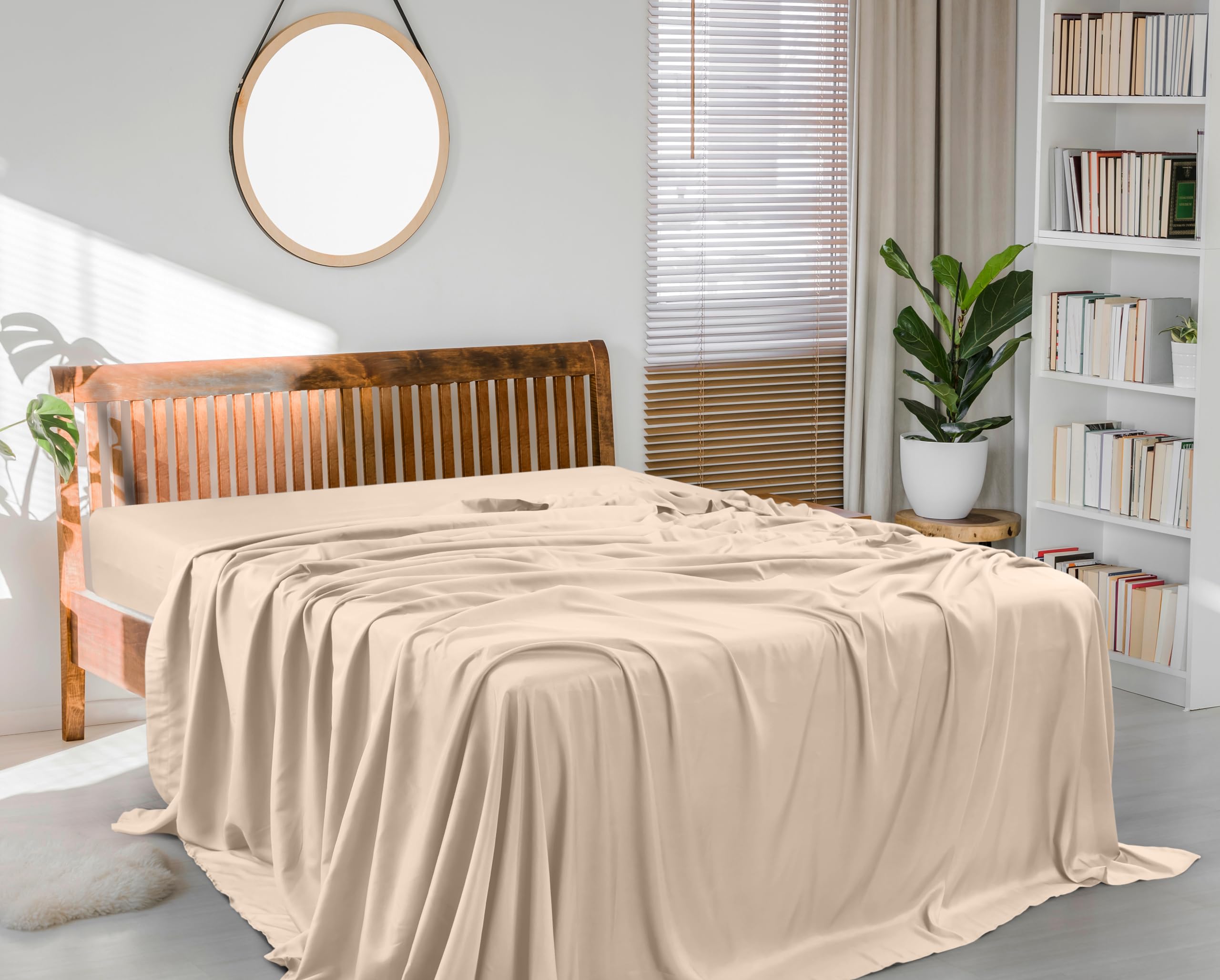 Foto 3 pulgar | Sábana Plana Utopia Bedding De Microfibra Cepillada Suave, Tamaño King Beige - Venta Internacional.