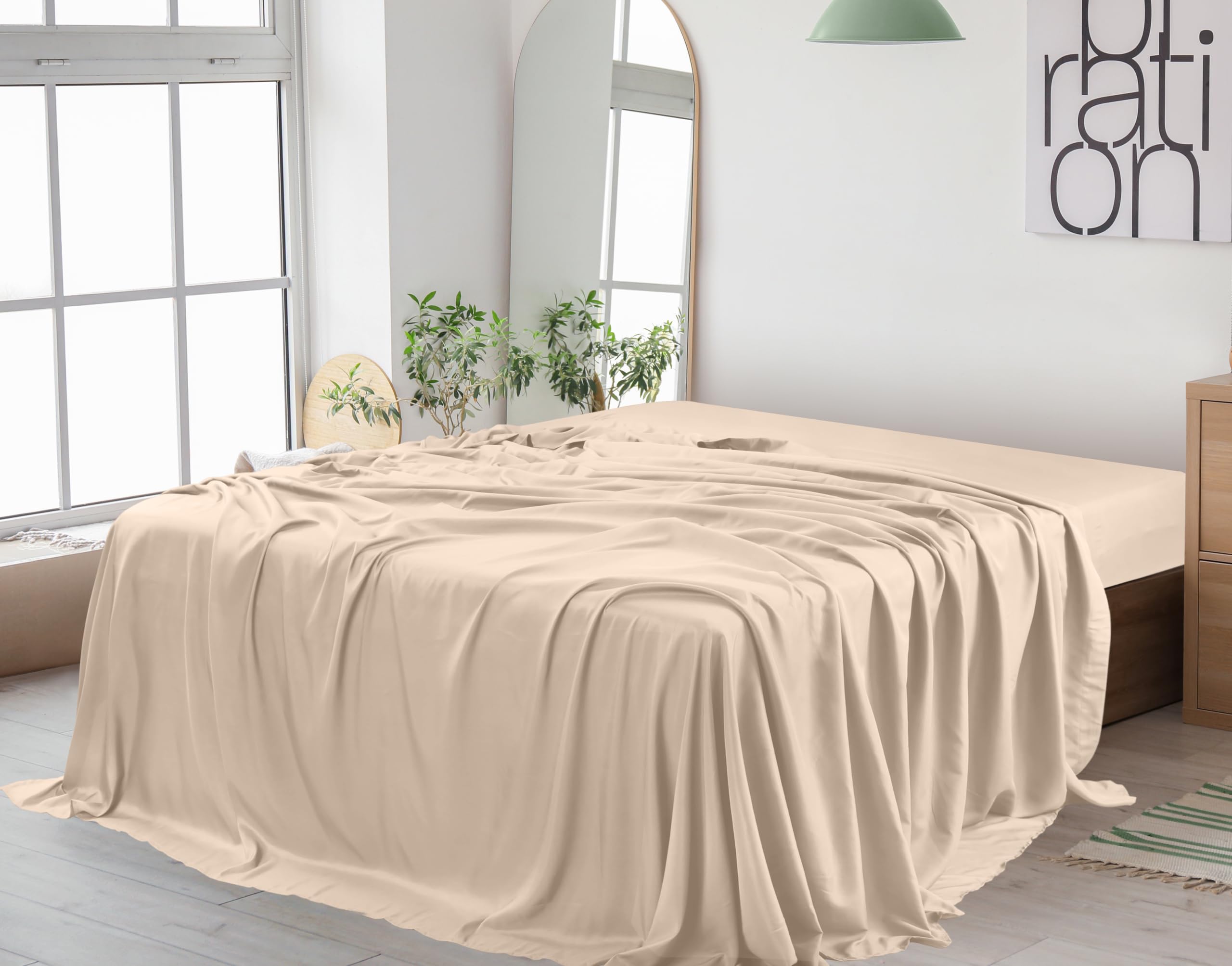Foto 5 pulgar | Sábana Plana Utopia Bedding De Microfibra Cepillada Suave, Tamaño King Beige - Venta Internacional.