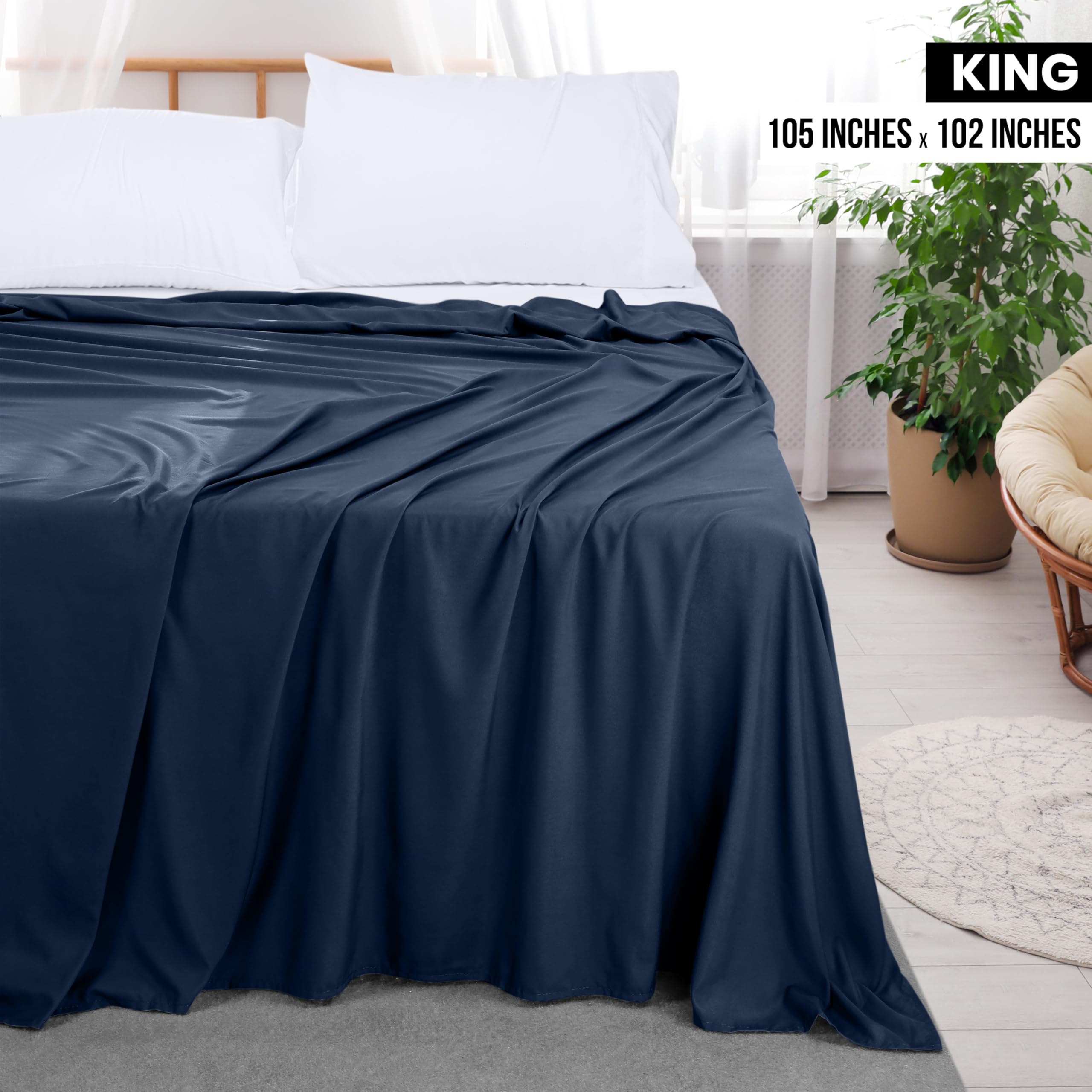 Foto 3 pulgar | Sábana Plana Utopia Bedding De Microfibra Cepillada Suave King Navy - Venta Internacional.