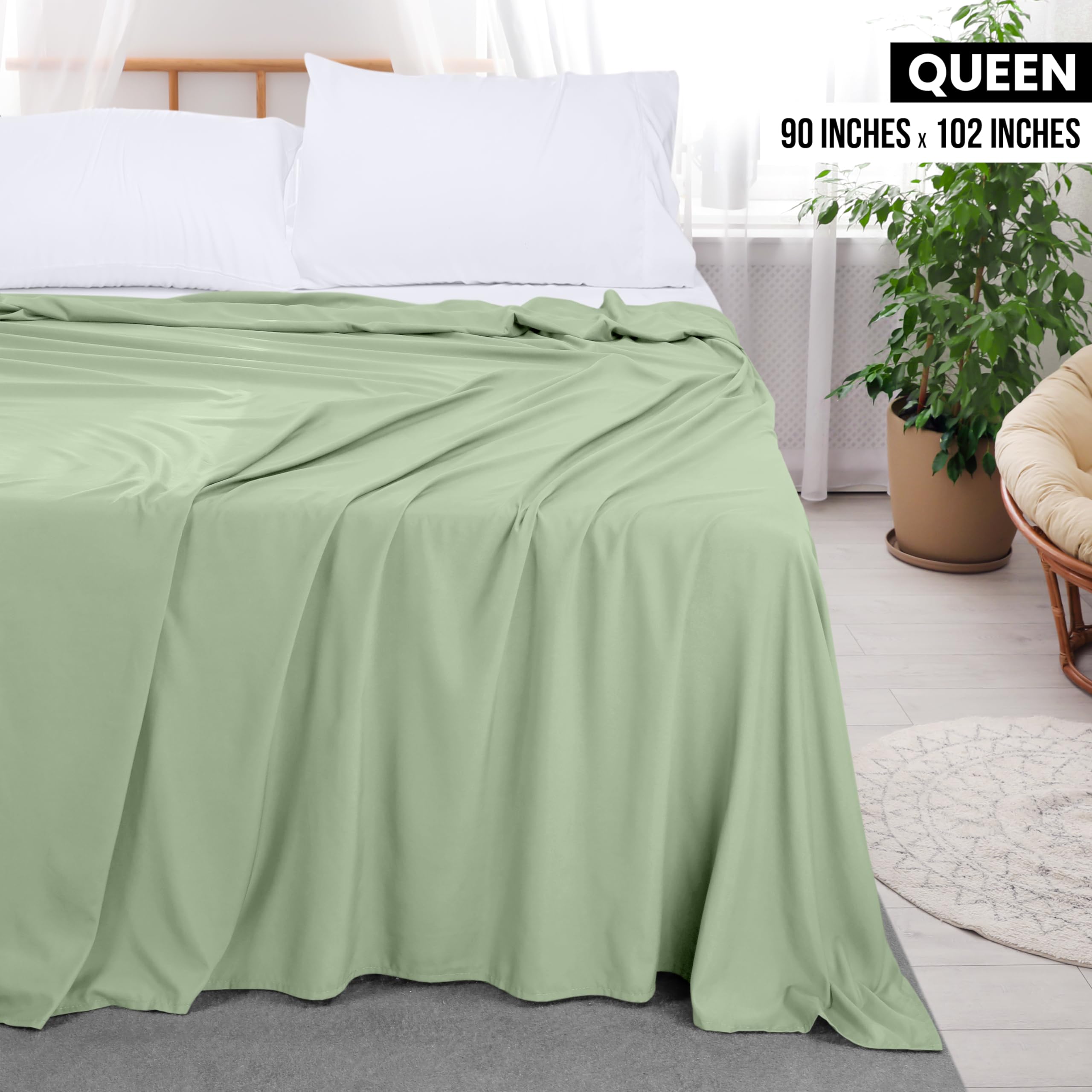Foto 3 pulgar | Sábana Plana Utopia Bedding Queen Sage, Suave Microfibra Cepillada - Venta Internacional.