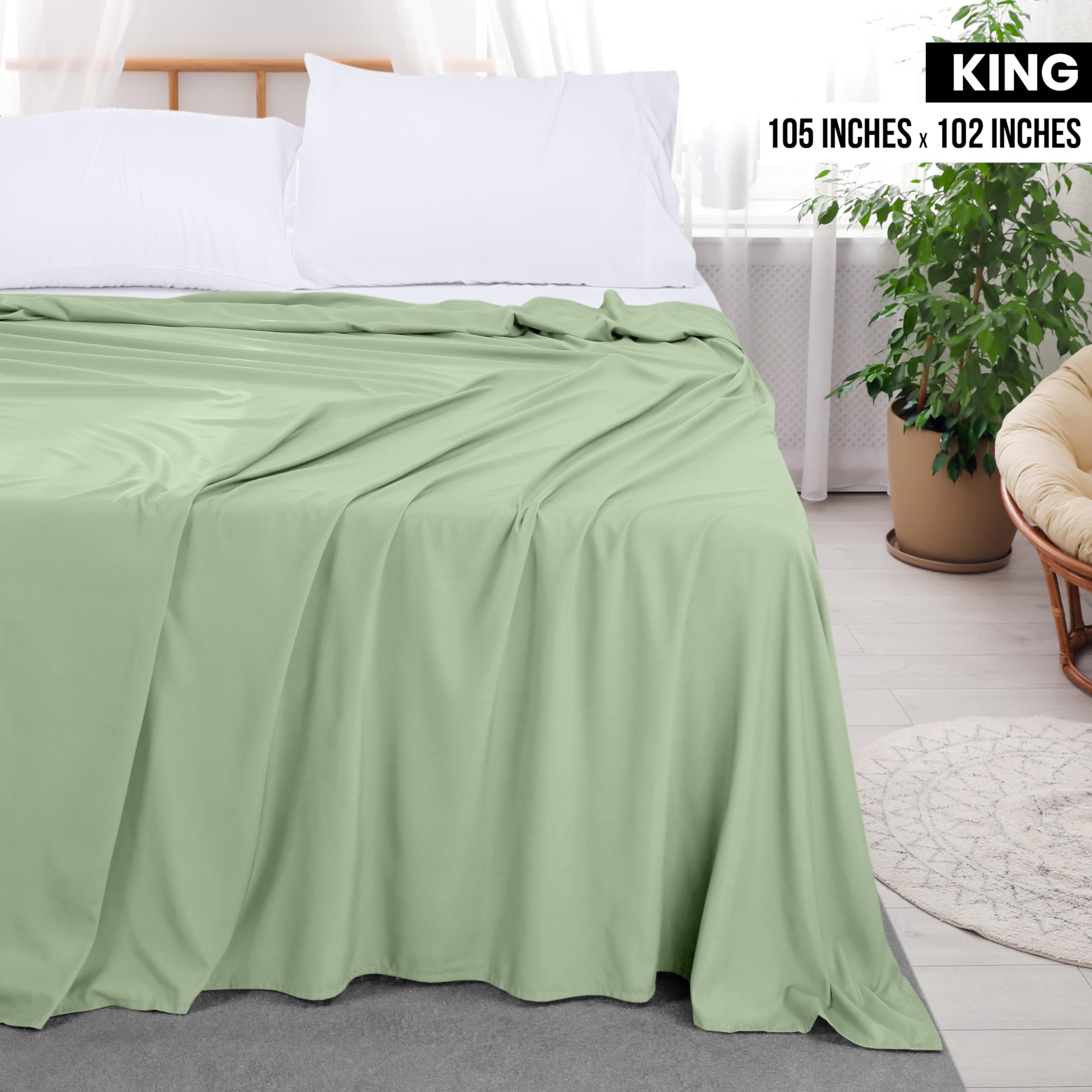 Foto 2 | Sábana Plana Utopia Bedding De Microfibra Cepillada Suave King Sage - Venta Internacional.