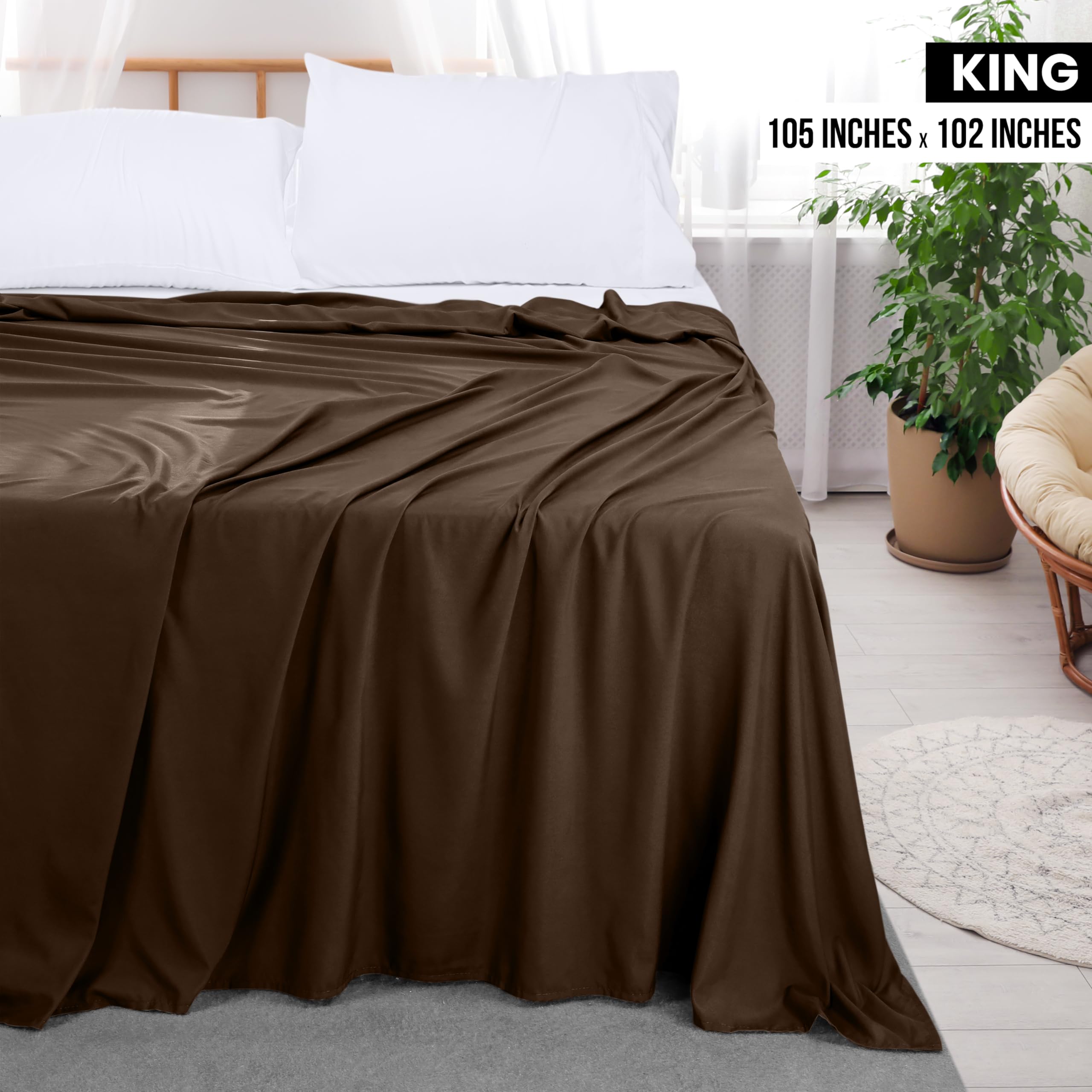 Foto 3 pulgar | Sábana Plana Utopia Bedding De Microfibra Cepillada Suave, Tamaño King Marrón - Venta Internacional.