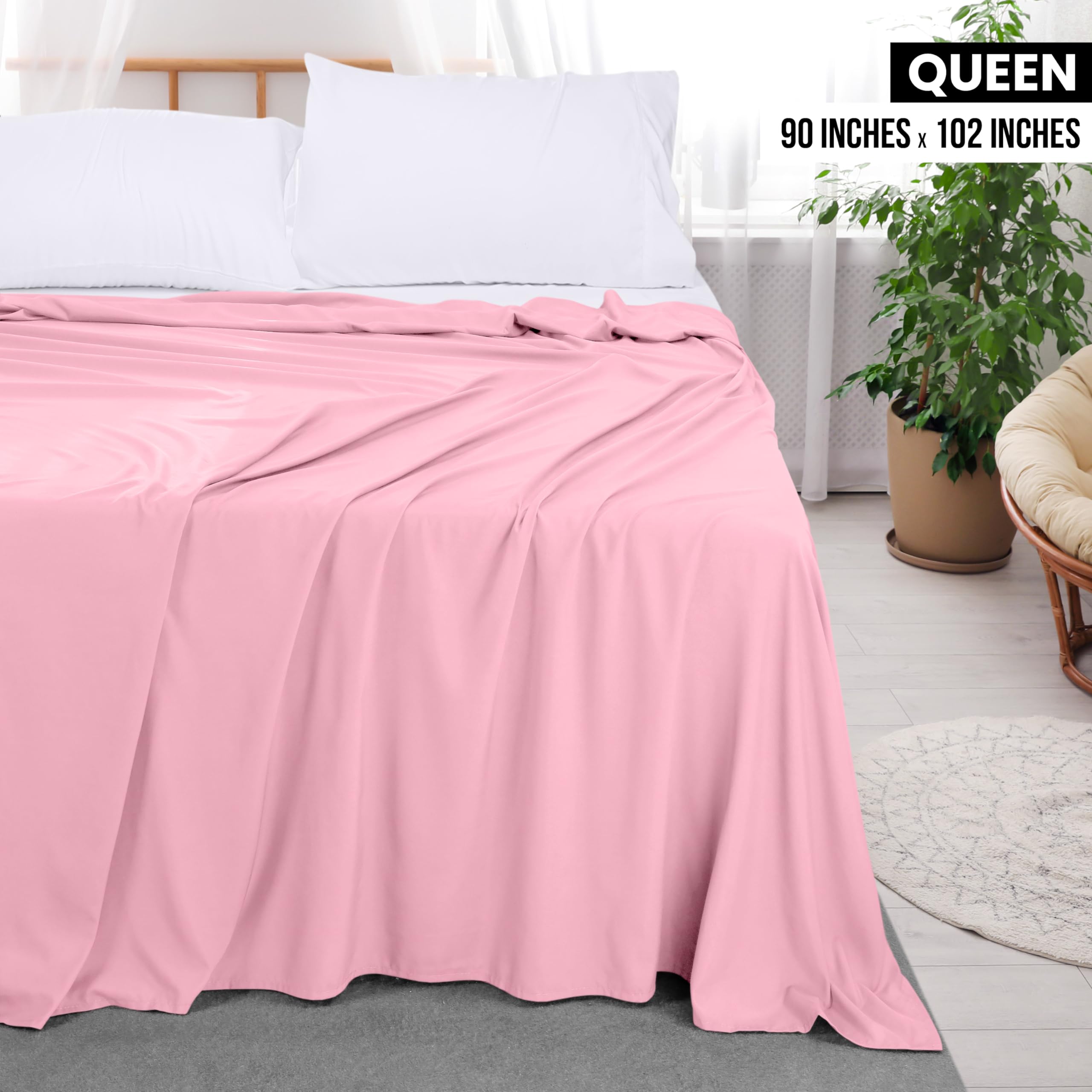 Foto 3 pulgar | Sábana Plana Utopia Bedding Queen De Microfibra Cepillada Suave, Rosa - Venta Internacional.