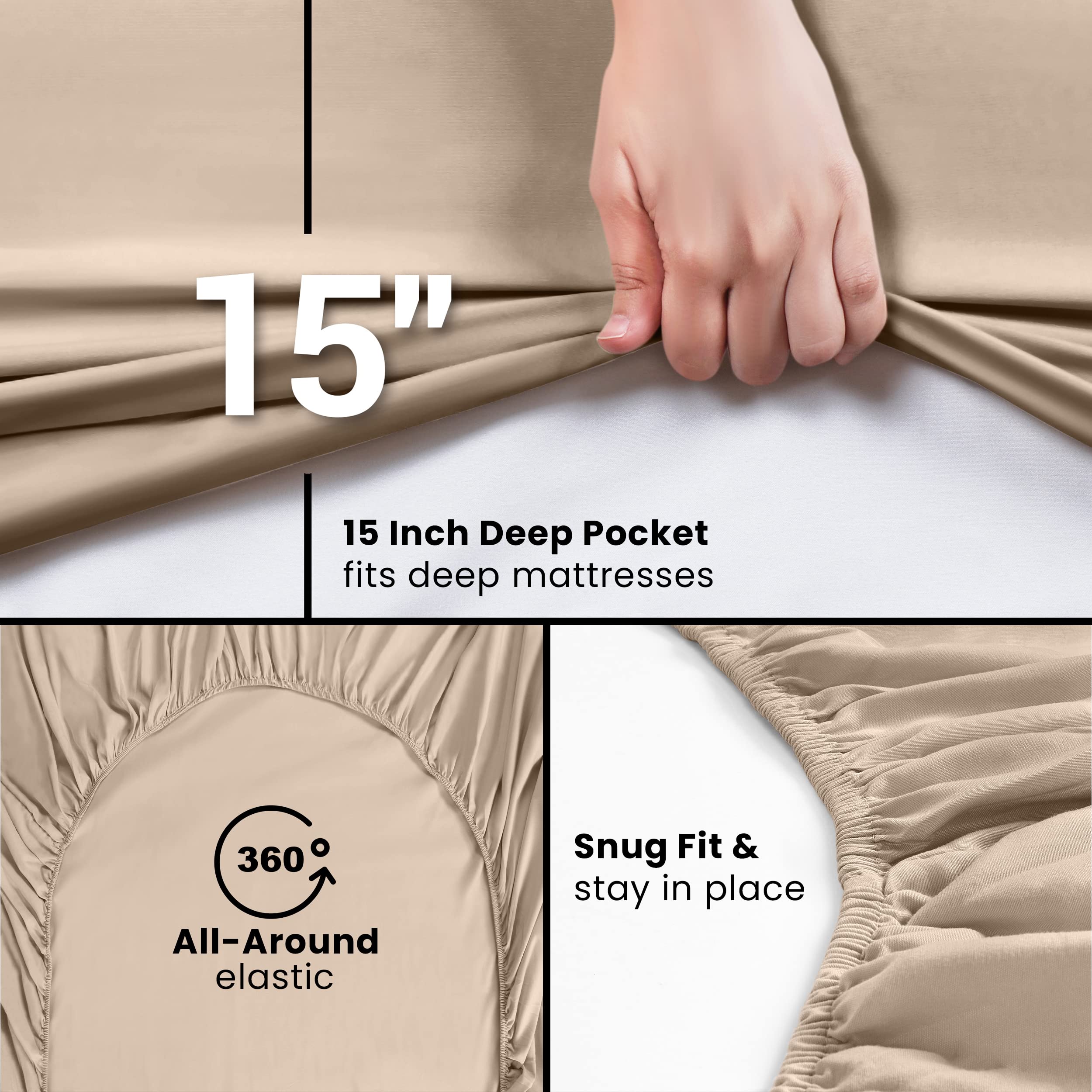Foto 6 pulgar | Sábanas Ajustables Utopia Bedding Queen De Microfibra, Color Beige, Paquete De 2 - Venta Internacional.