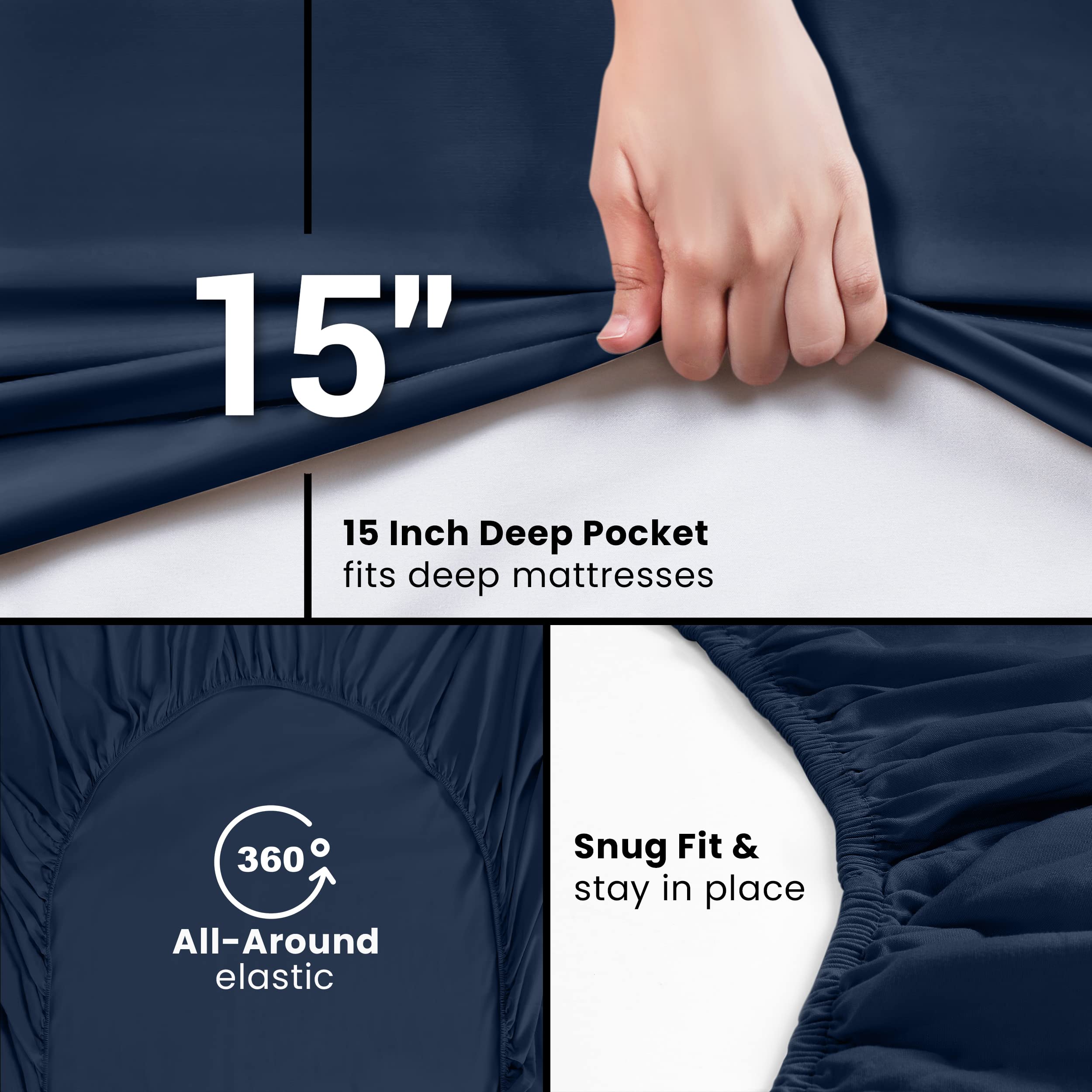 Foto 6 pulgar | Sábanas Ajustables Utopia Bedding, Paquete De 2 Unidades, Microfibra Suave, Azul Marino - Venta Internacional.