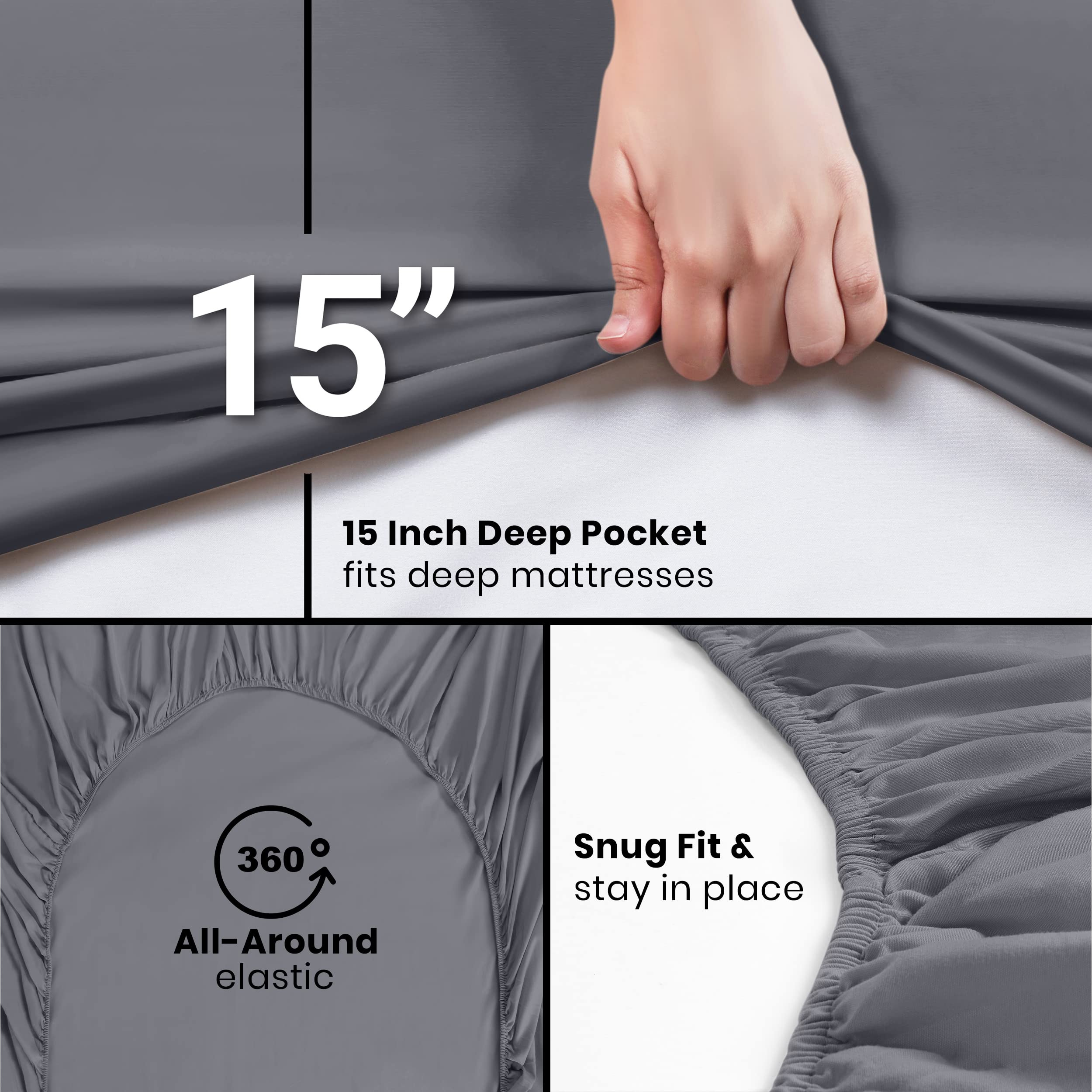 Foto 3 | Sábanas Ajustables Utopia Bedding Twin Xl, Paquete De 6 Unidades, Microfibra Gris - Venta Internacional.