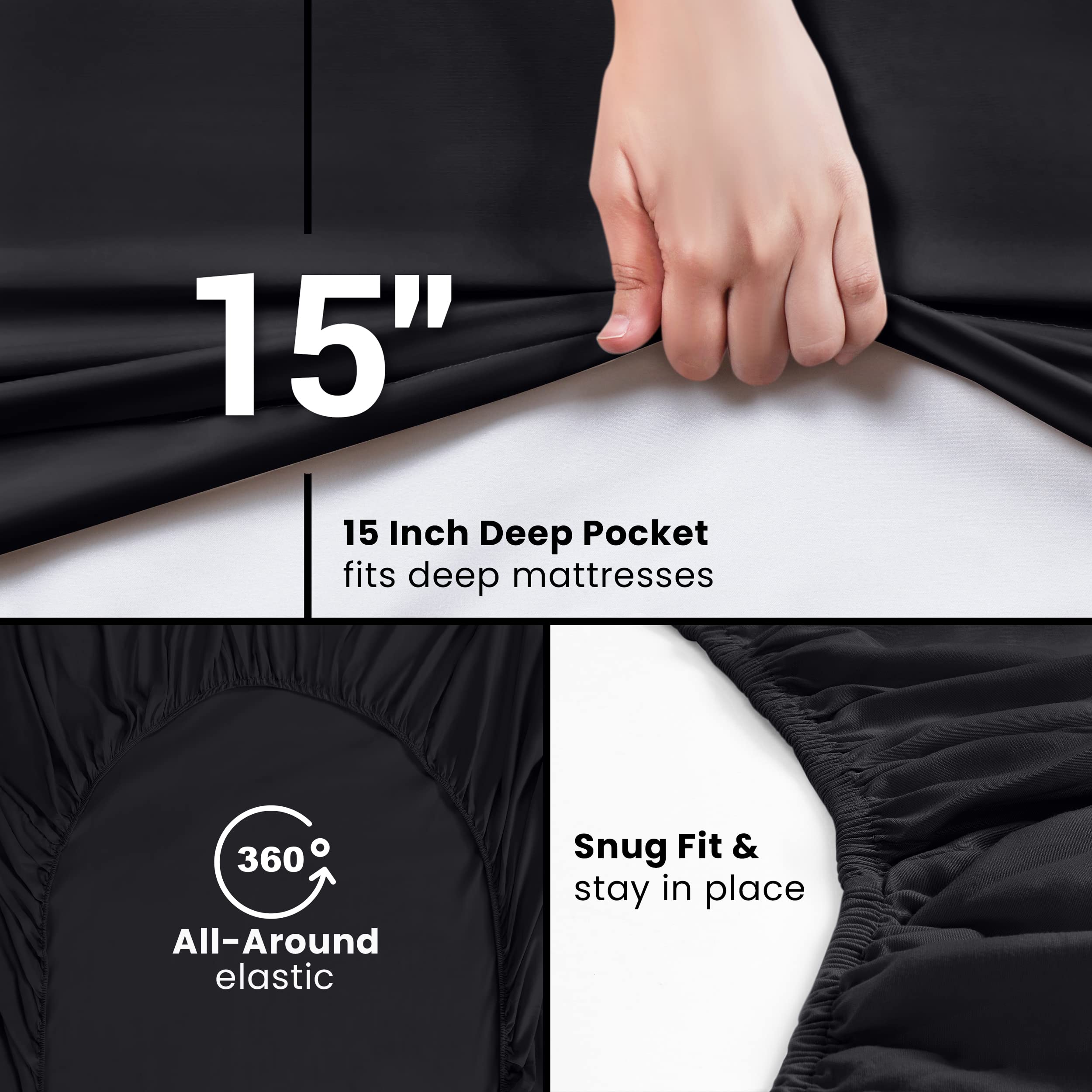 Foto 4 pulgar | Sábanas Ajustables Utopia Bedding, Paquete De 6 Unidades, Microfibra Suave, Color Negro - Venta Internacional.