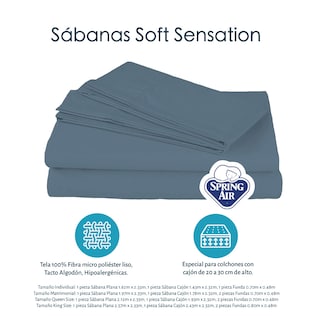Foto 2 | Juego De Sábanas Spring Air Soft Color Azul Acero Matrimonial Más 2 Almohadas One