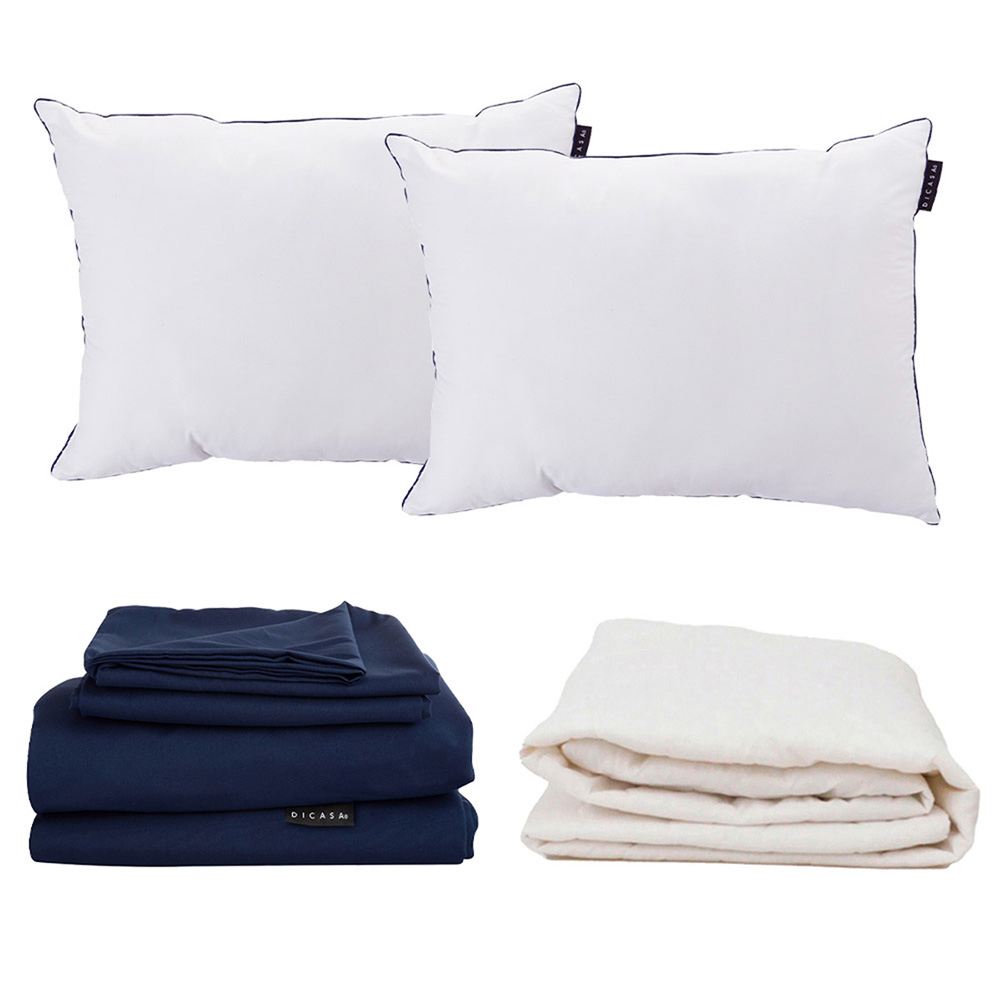 Juego de Sábanas Dicasa Softy color Azul Matrimonial + Protector de Colchón + 2 Almohadas One